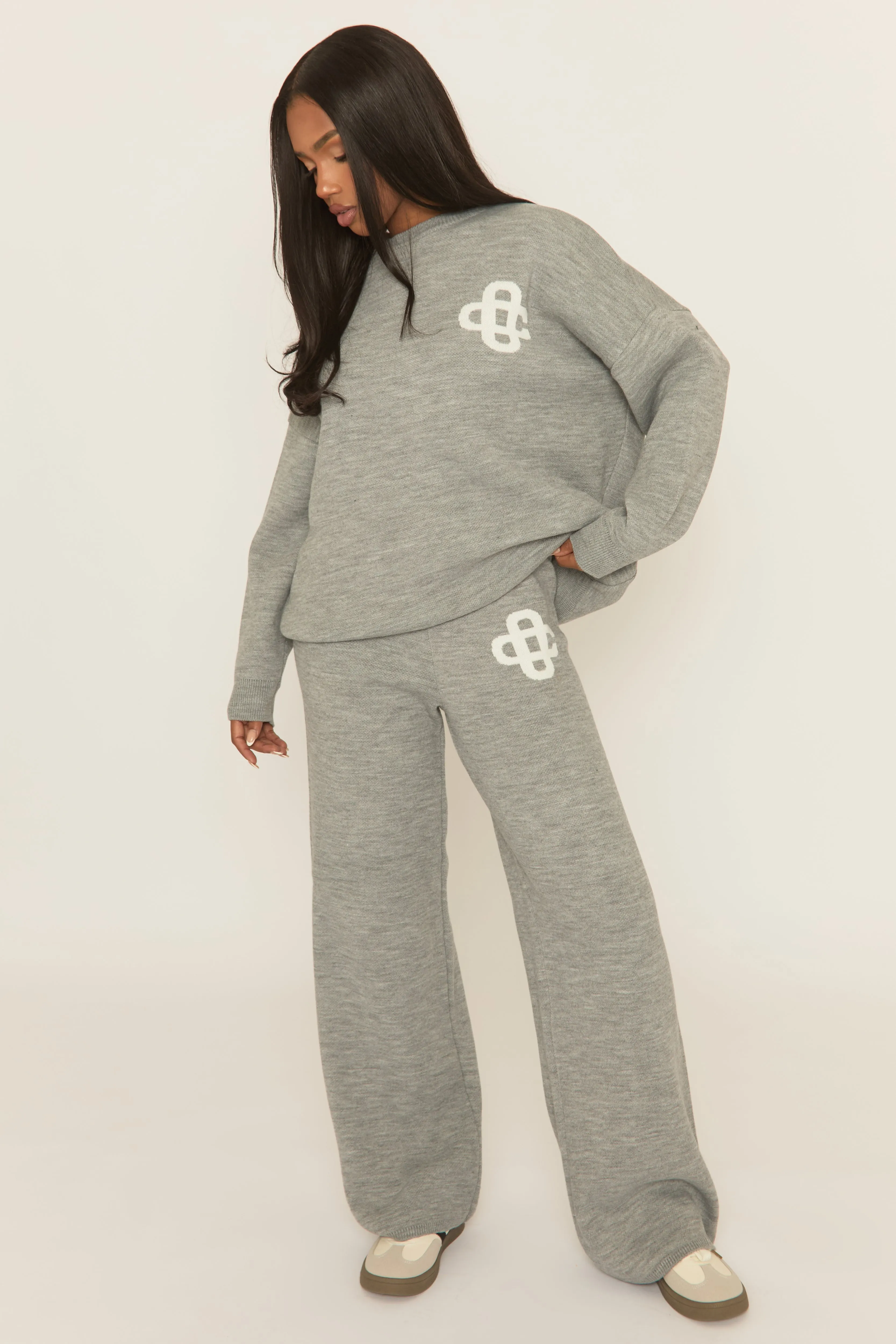 Grey Marl Contrast Motif Knit Loungewear Co-ord Set - Regan sold by Rebellious Fashion product image thumbnail 2