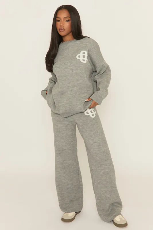 Grey Marl Contrast Motif Knit Loungewear Set - Regan sold by Rebellious Fashion