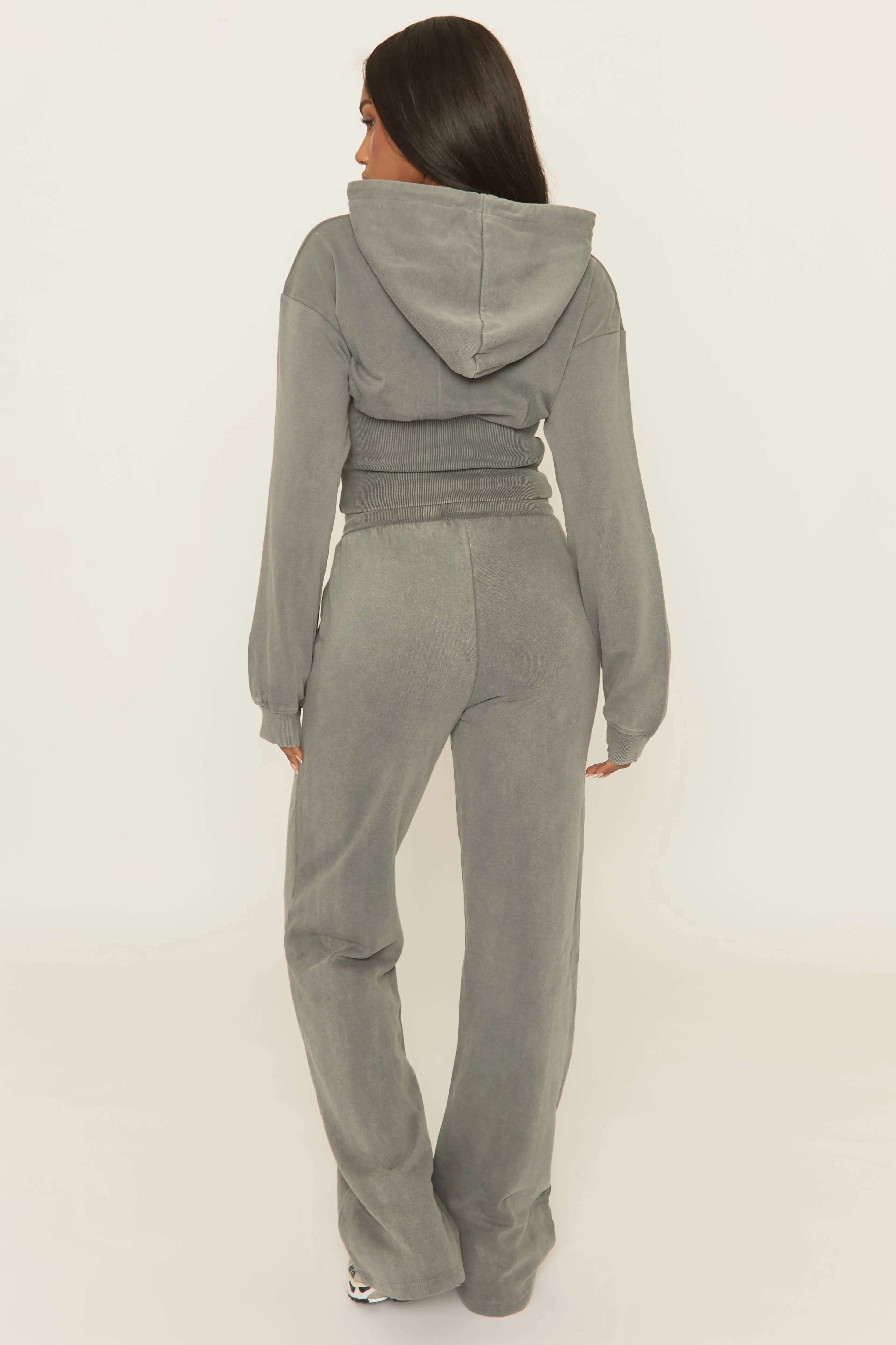 Silver Grey Washed Cinched Waist Hoody and Joggers Loungewear Co-ord Set - Destiny sold by Rebellious Fashion product image thumbnail 5