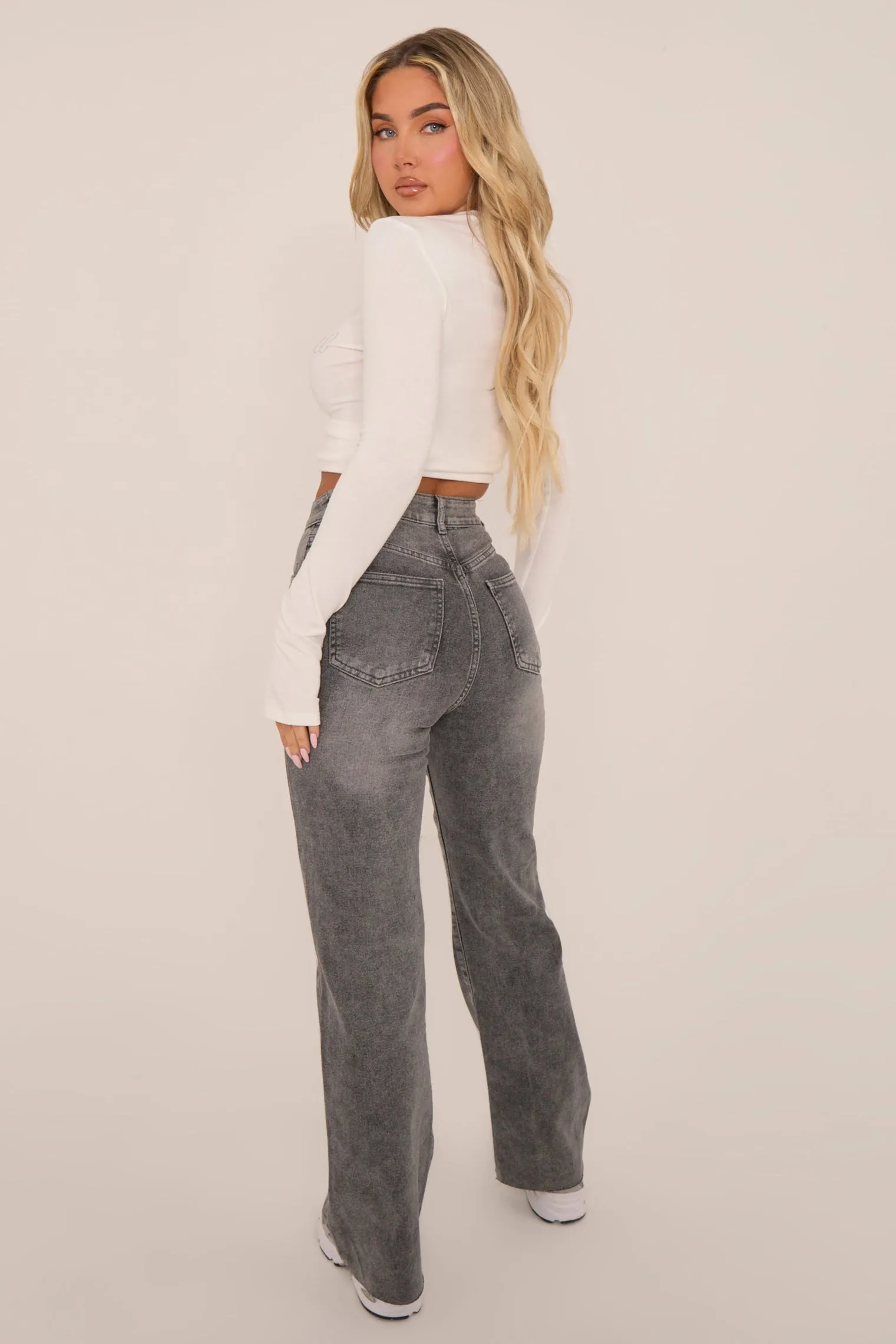 Tall Grey Stretch Straight Leg Frayed Hem Jeans - Scarlett sold by Rebellious Fashion product image thumbnail 5