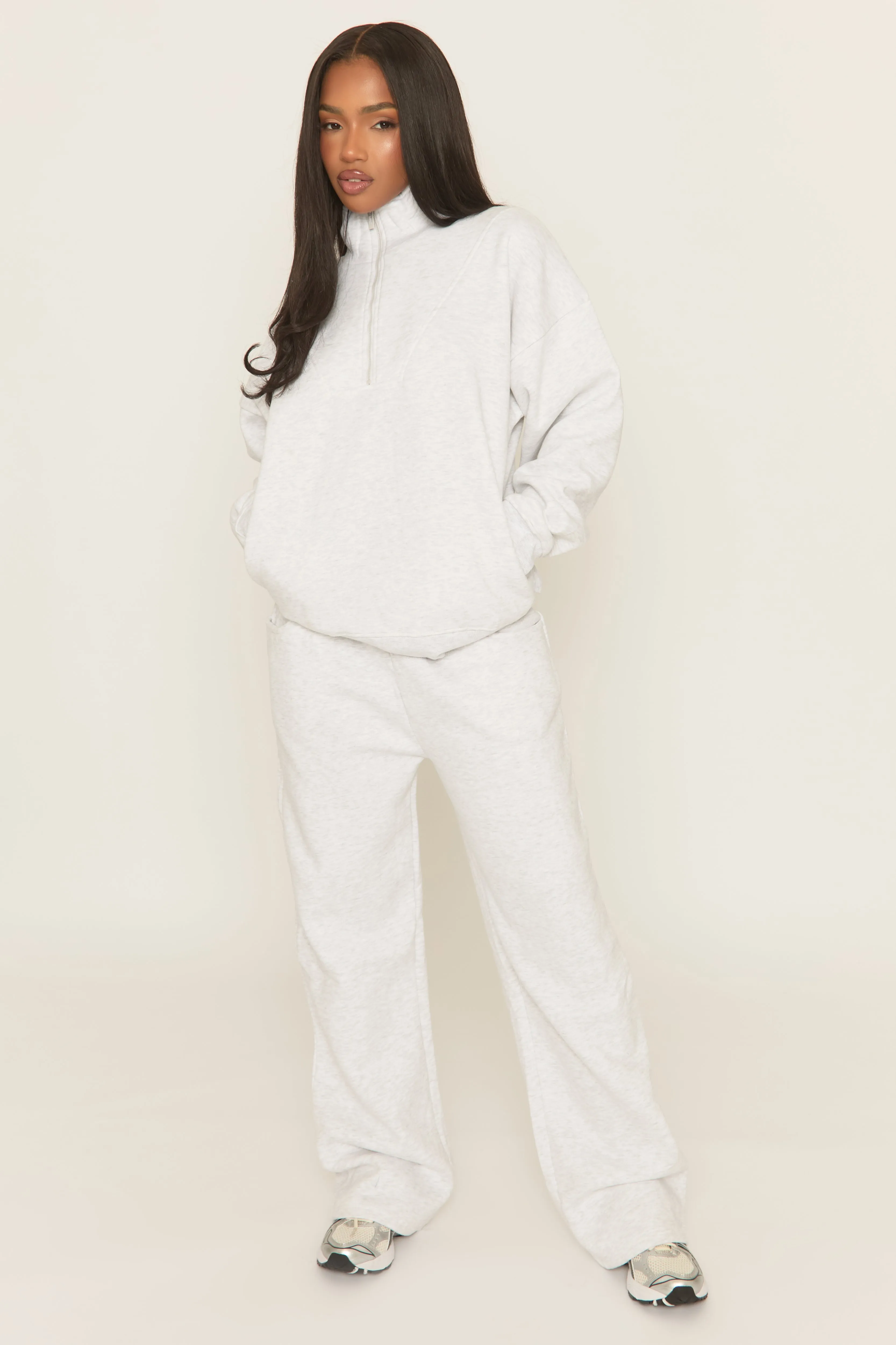 Bleach Grey Oversized Quarter Zip Sweater and Joggers Loungewear Co-ord Set - Kristie sold by Rebellious Fashion