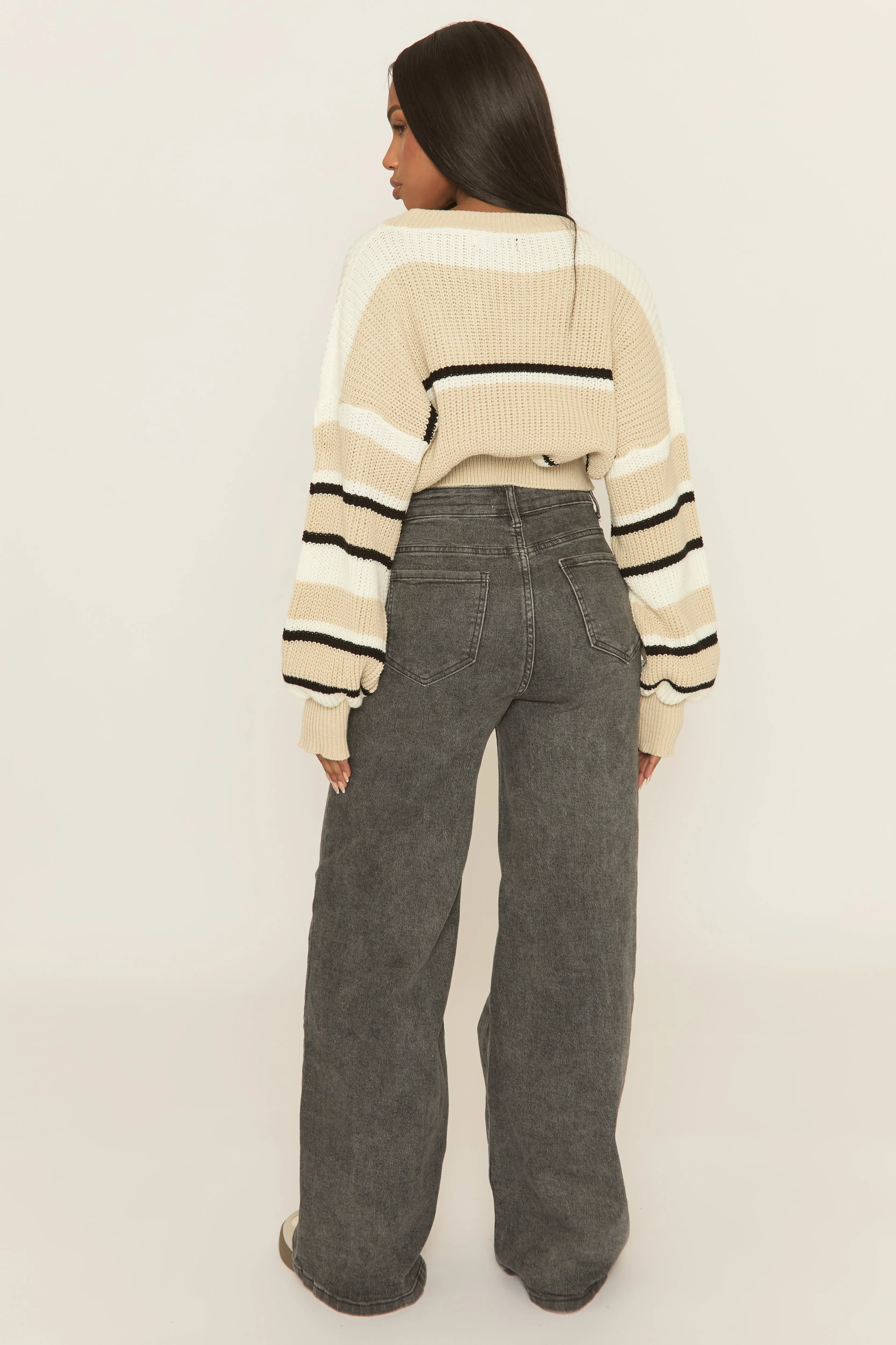 Beige Stripe Cropped Knit Jumper - Isobella sold by Rebellious Fashion product image thumbnail 4