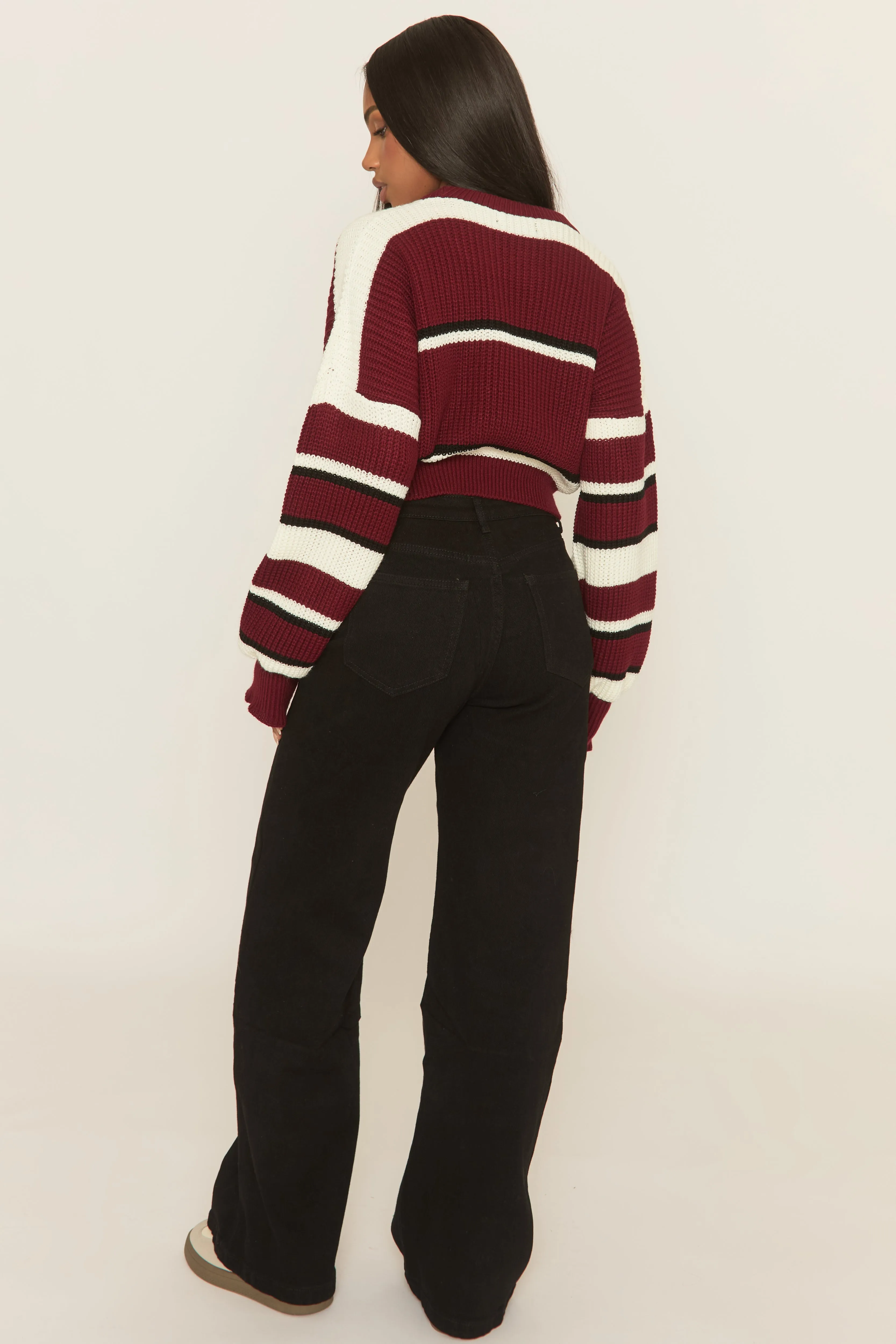 Wine Stripe Cropped Knit Jumper - Isobella sold by Rebellious Fashion product image thumbnail 5