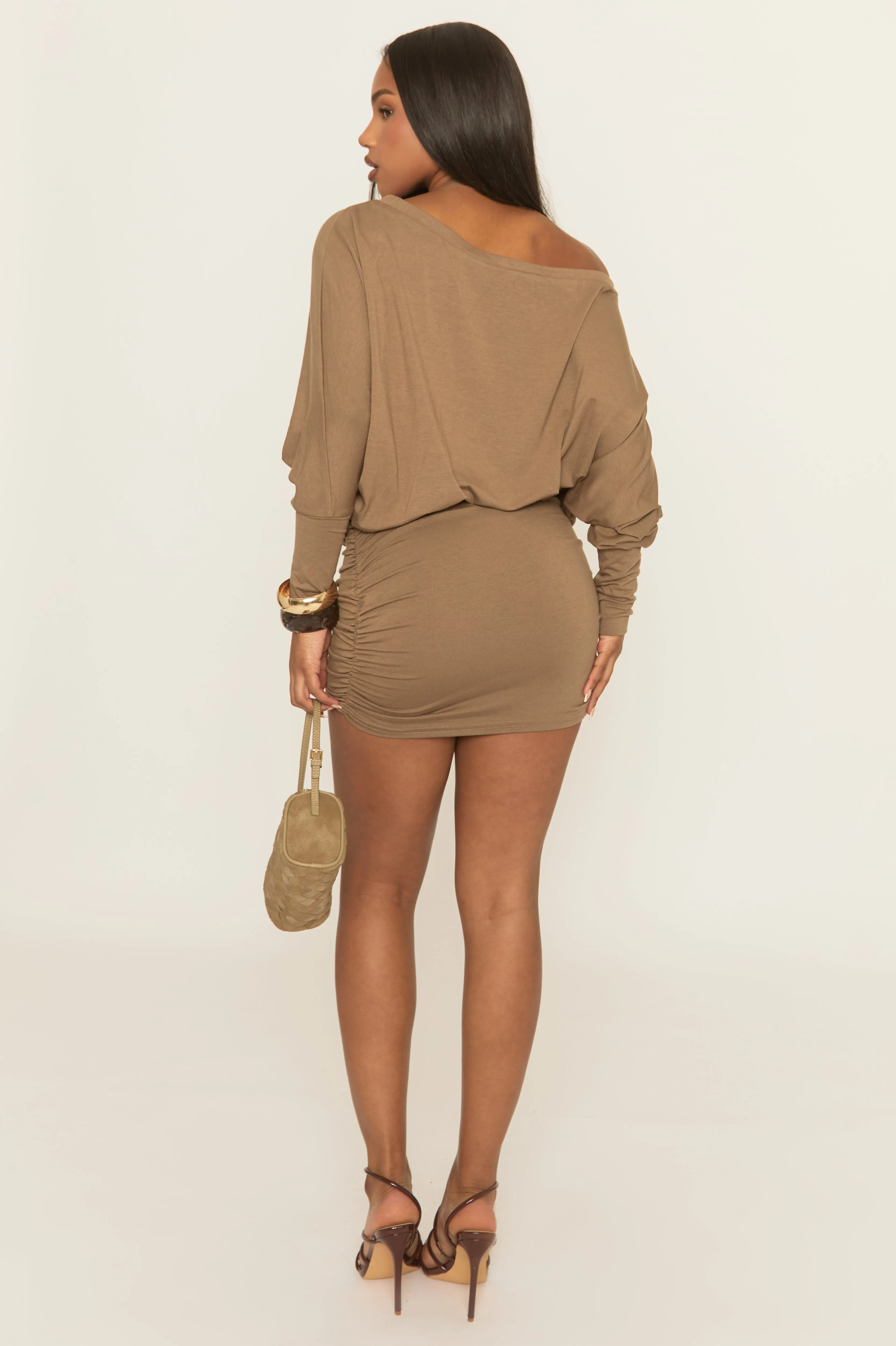 Chocolate Batwing Bardot Mini Dress - Clarice sold by Rebellious Fashion product image thumbnail 4