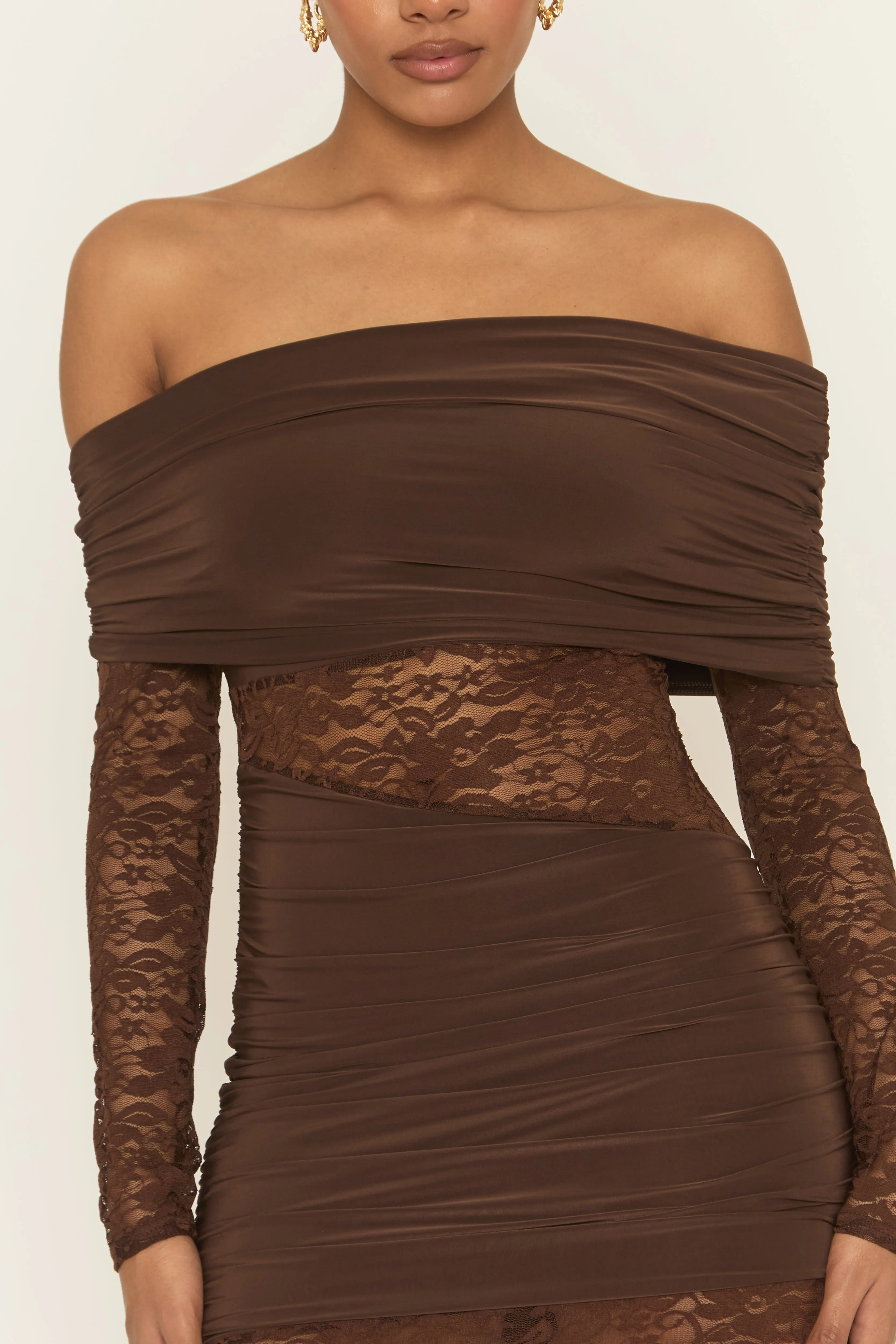 Chocolate Lace Drape Front Mini Dress - Lorrae sold by Rebellious Fashion product image thumbnail 4
