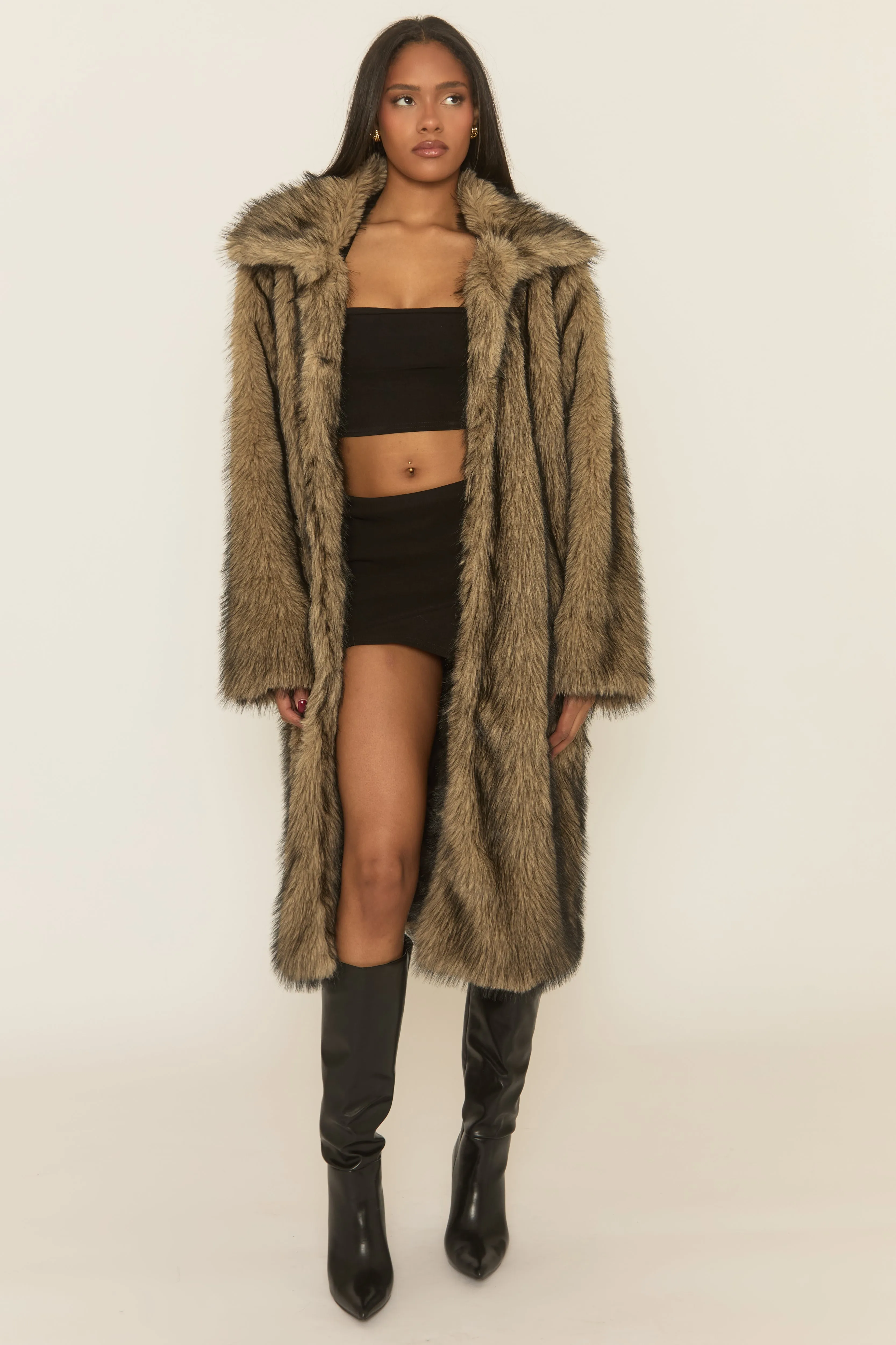 Brown Long Faux Fur Coat - Elisha sold by Rebellious Fashion product image thumbnail 5