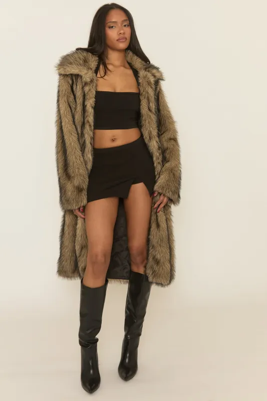 Brown Long Faux Fur Coat - Elisha sold by Rebellious Fashion