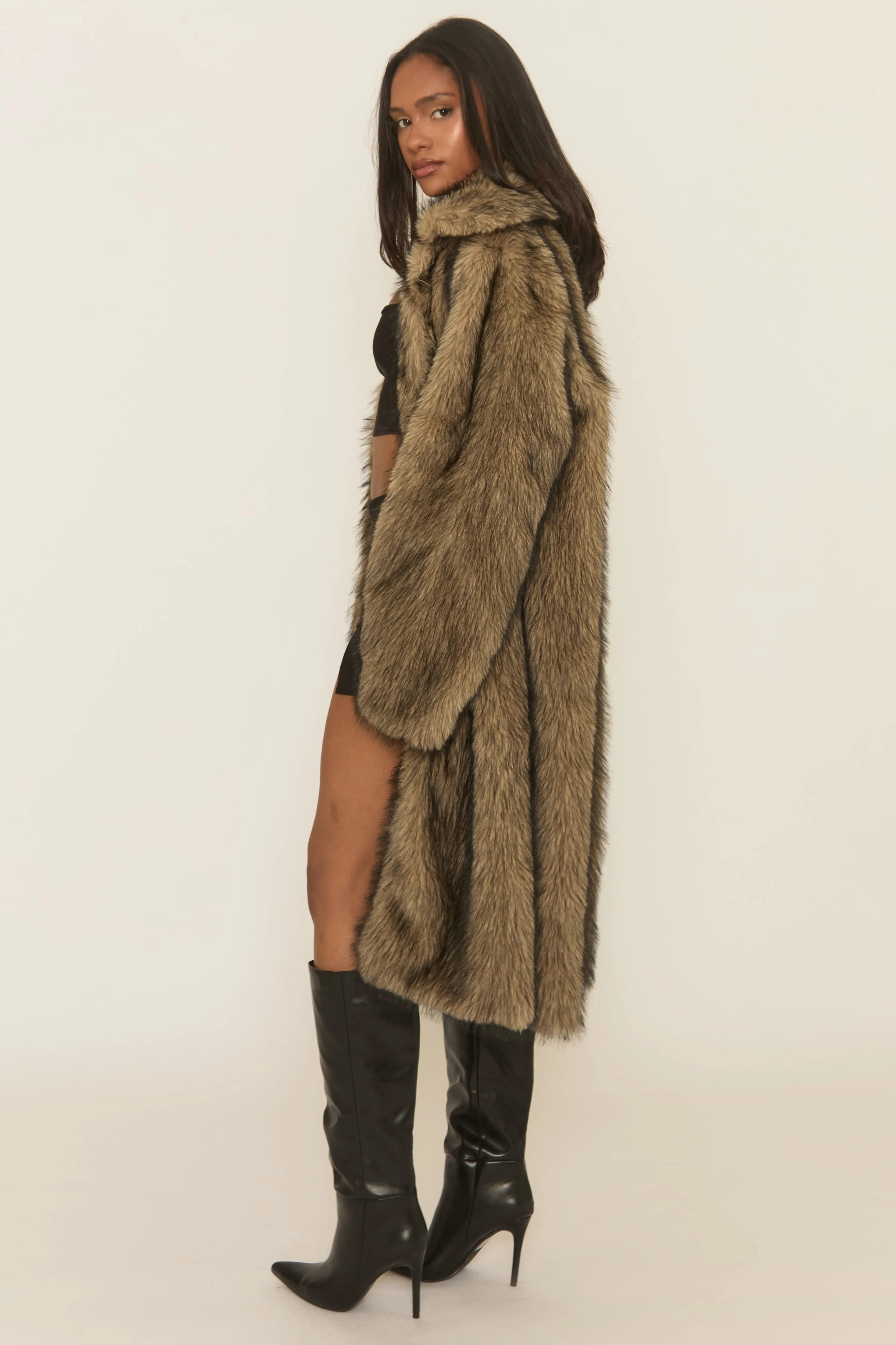 Brown Long Faux Fur Coat - Elisha sold by Rebellious Fashion product image thumbnail 4