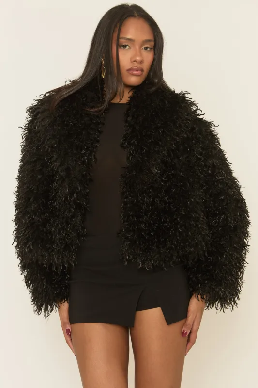 Black Shaggy Faux Fur Coat - Devne sold by Rebellious Fashion
