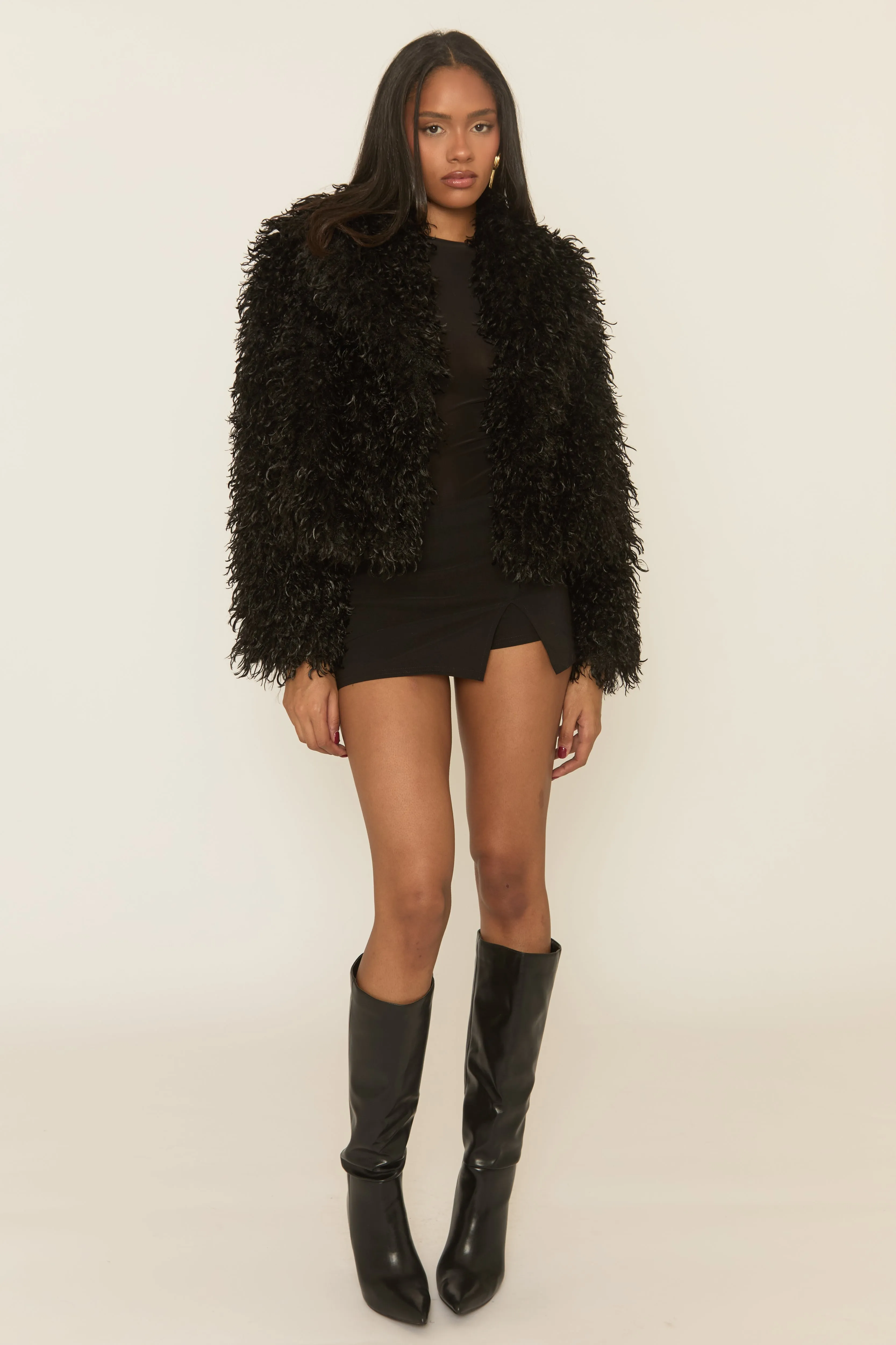 Black Shaggy Faux Fur Coat - Devne sold by Rebellious Fashion product image thumbnail 2