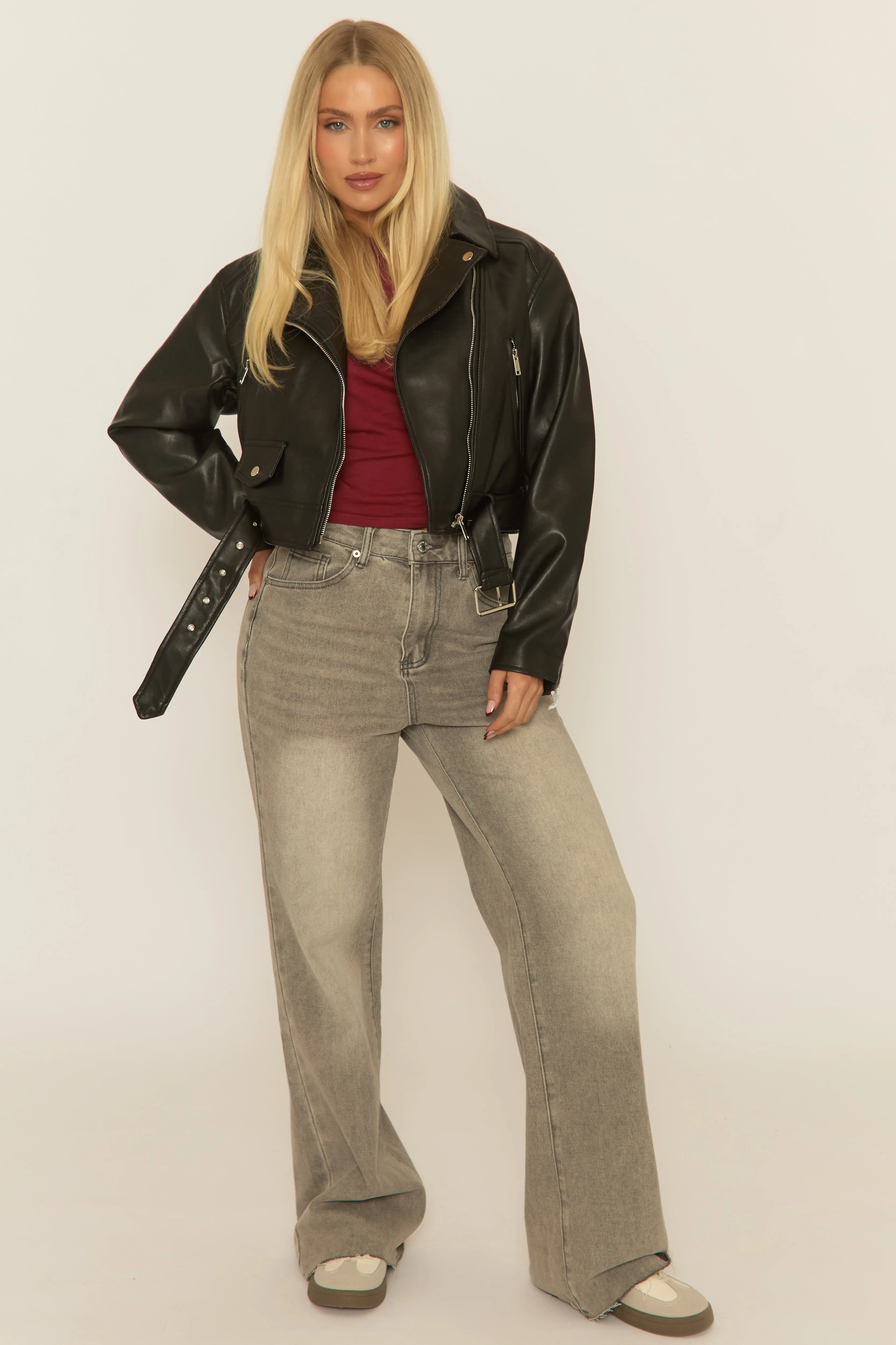 Black PU Cropped Biker Jacket - Josia sold by Rebellious Fashion