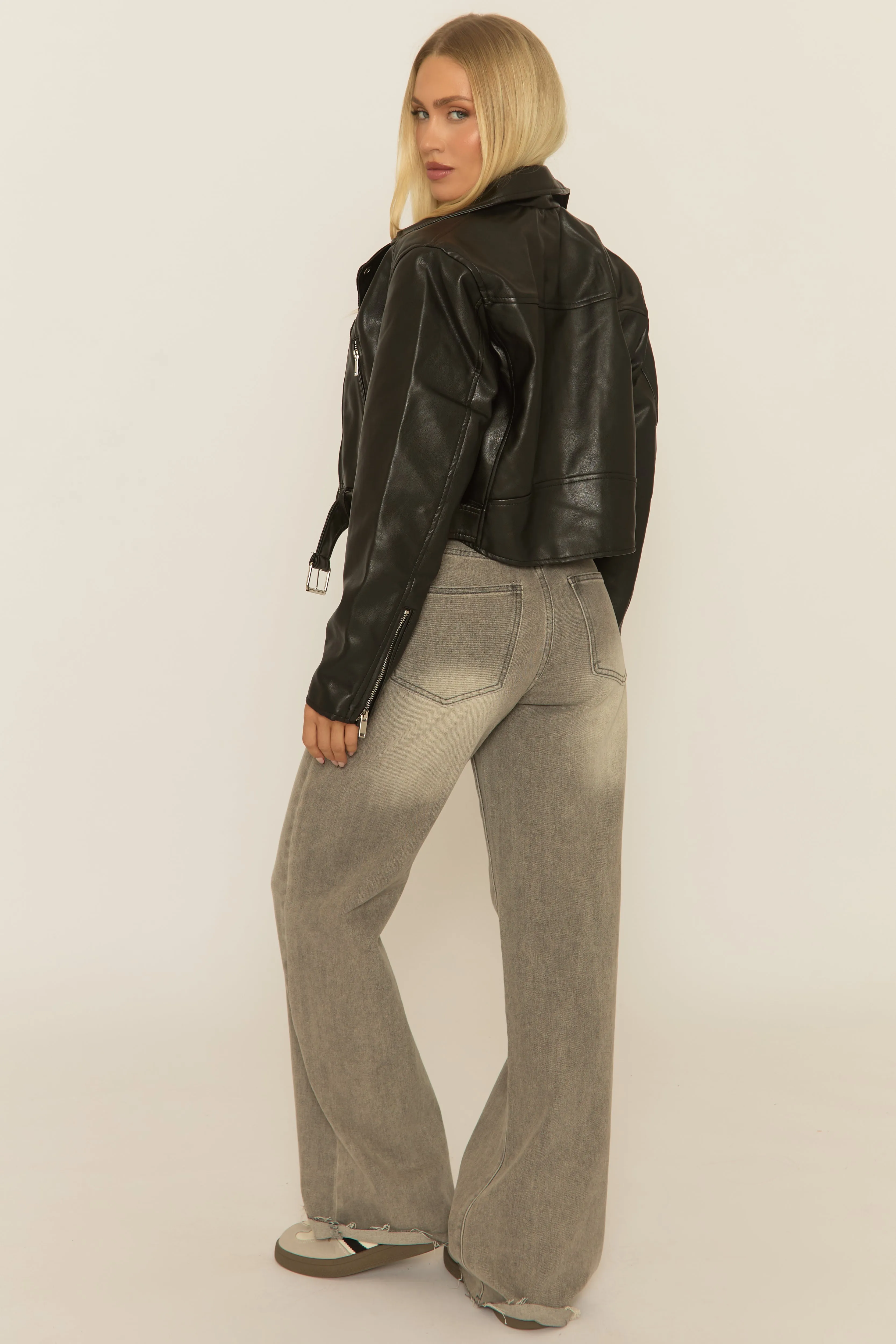 Black PU Cropped Biker Jacket - Josia sold by Rebellious Fashion product image thumbnail 5