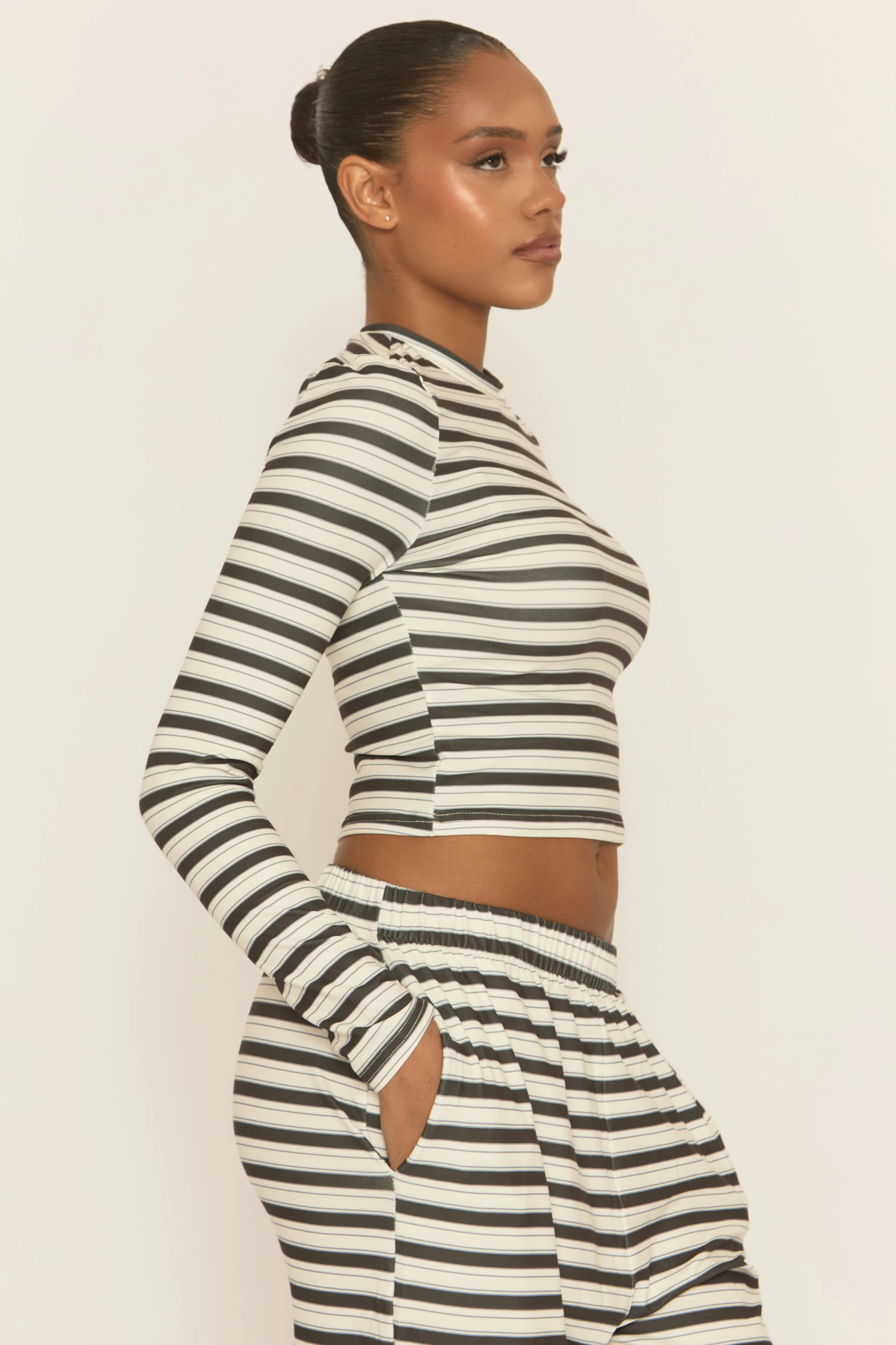 Cream Striped Jersey Top and Trouser Loungewear Co-ord Set - Arlene sold by Rebellious Fashion product image thumbnail 5