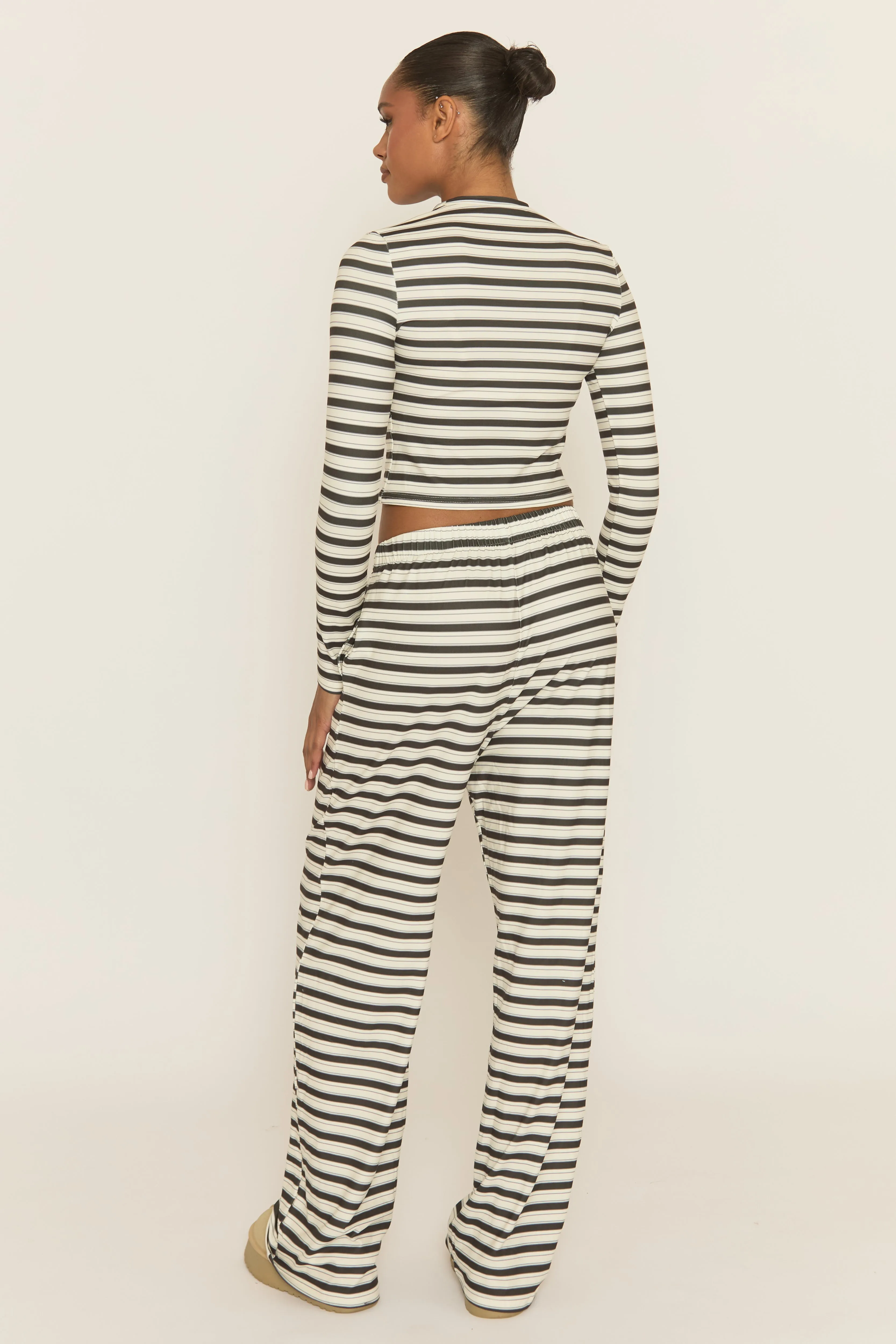 Cream Striped Jersey Top and Trouser Loungewear Co-ord Set - Arlene sold by Rebellious Fashion product image thumbnail 4