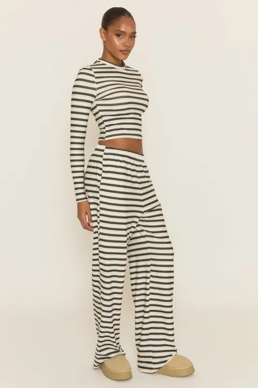 Cream Striped Jersey Top and Trouser Loungewear Co-ord Set - Arlene sold by Rebellious Fashion