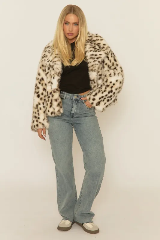 Cream Leopard Print Faux Fur Coat - Aleena sold by Rebellious Fashion