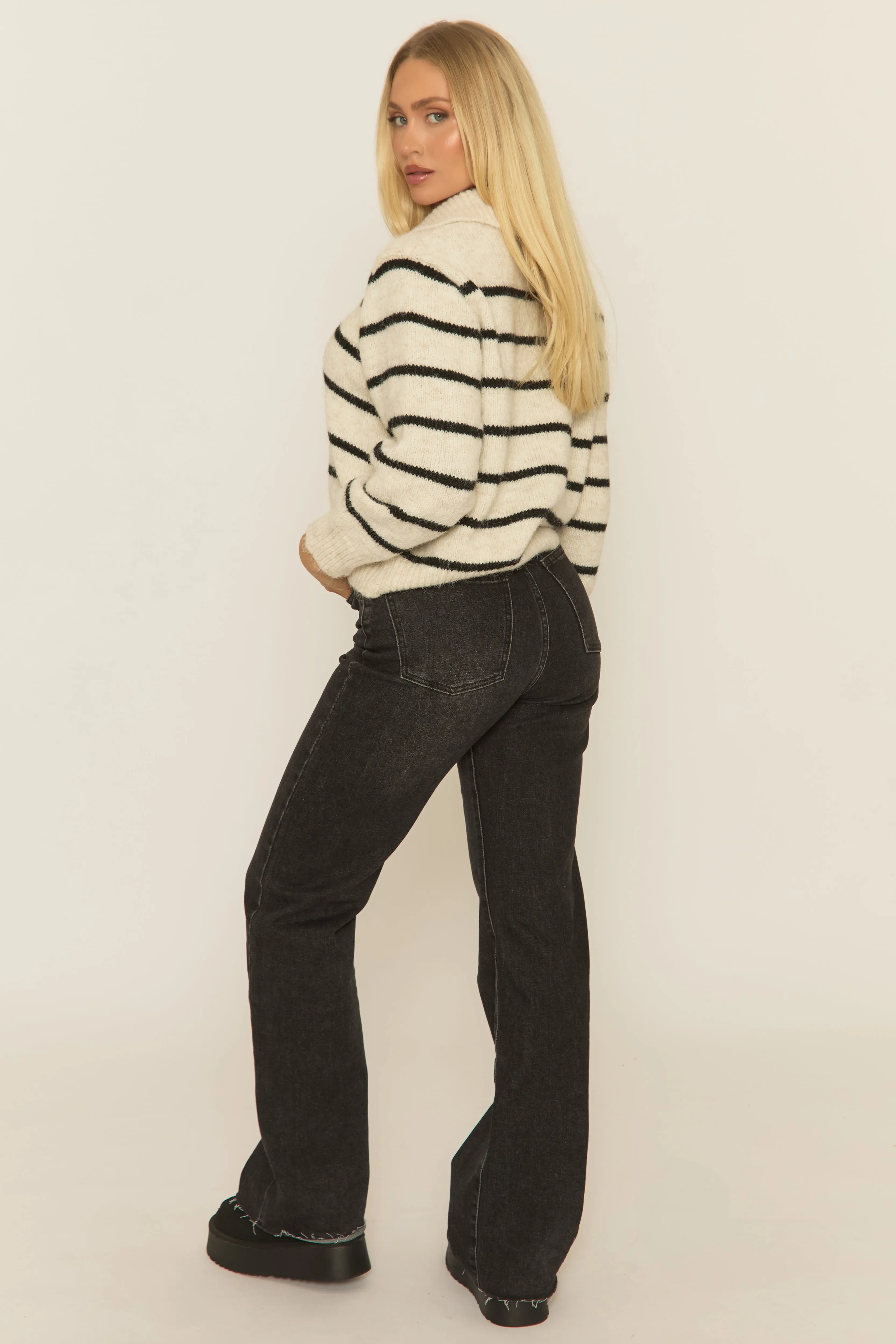Cream Striped Collared Jumper - Leony sold by Rebellious Fashion product image thumbnail 5