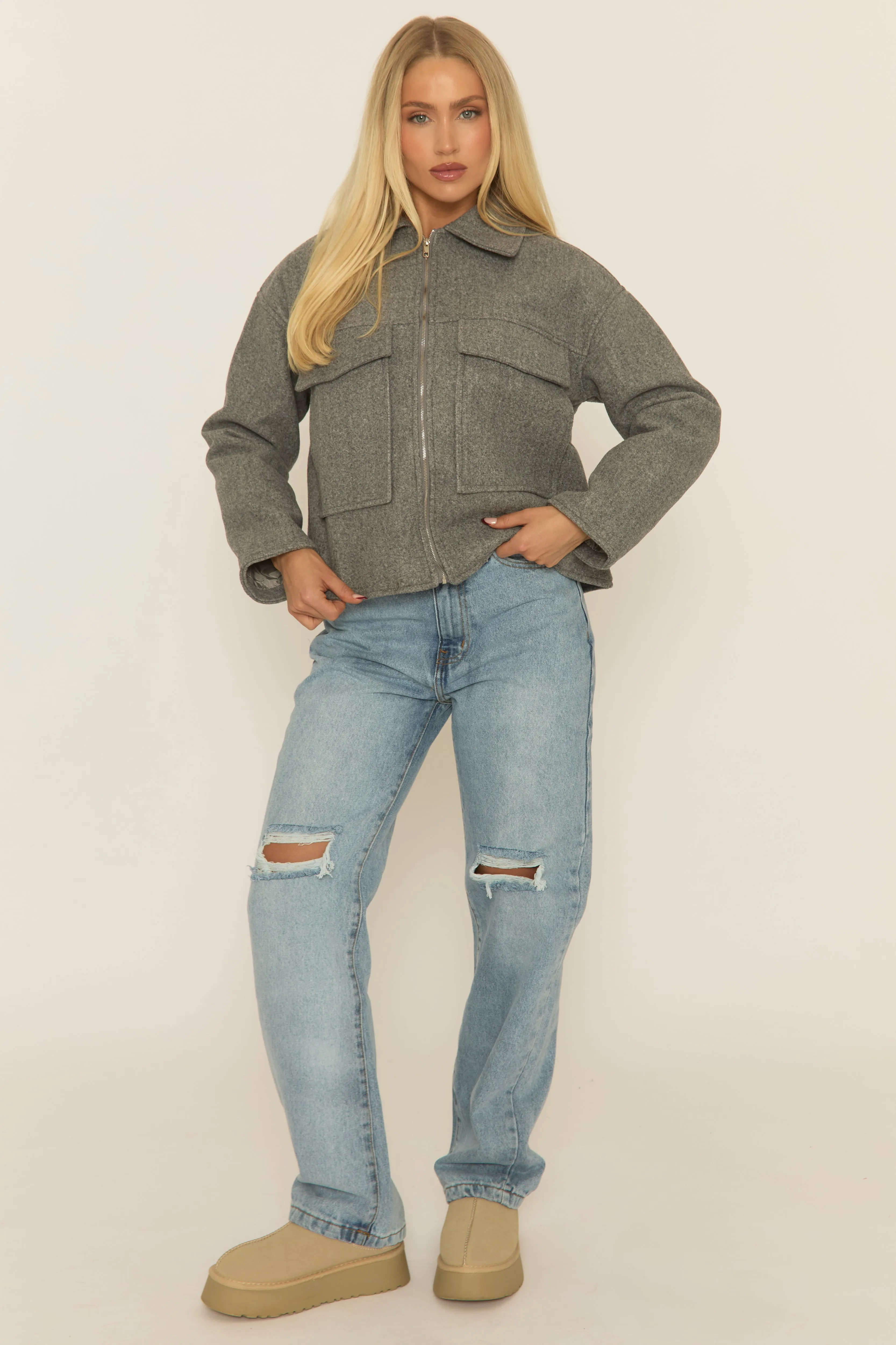 Grey Marl Wool Look Jacket - Ether sold by Rebellious Fashion product image thumbnail 2