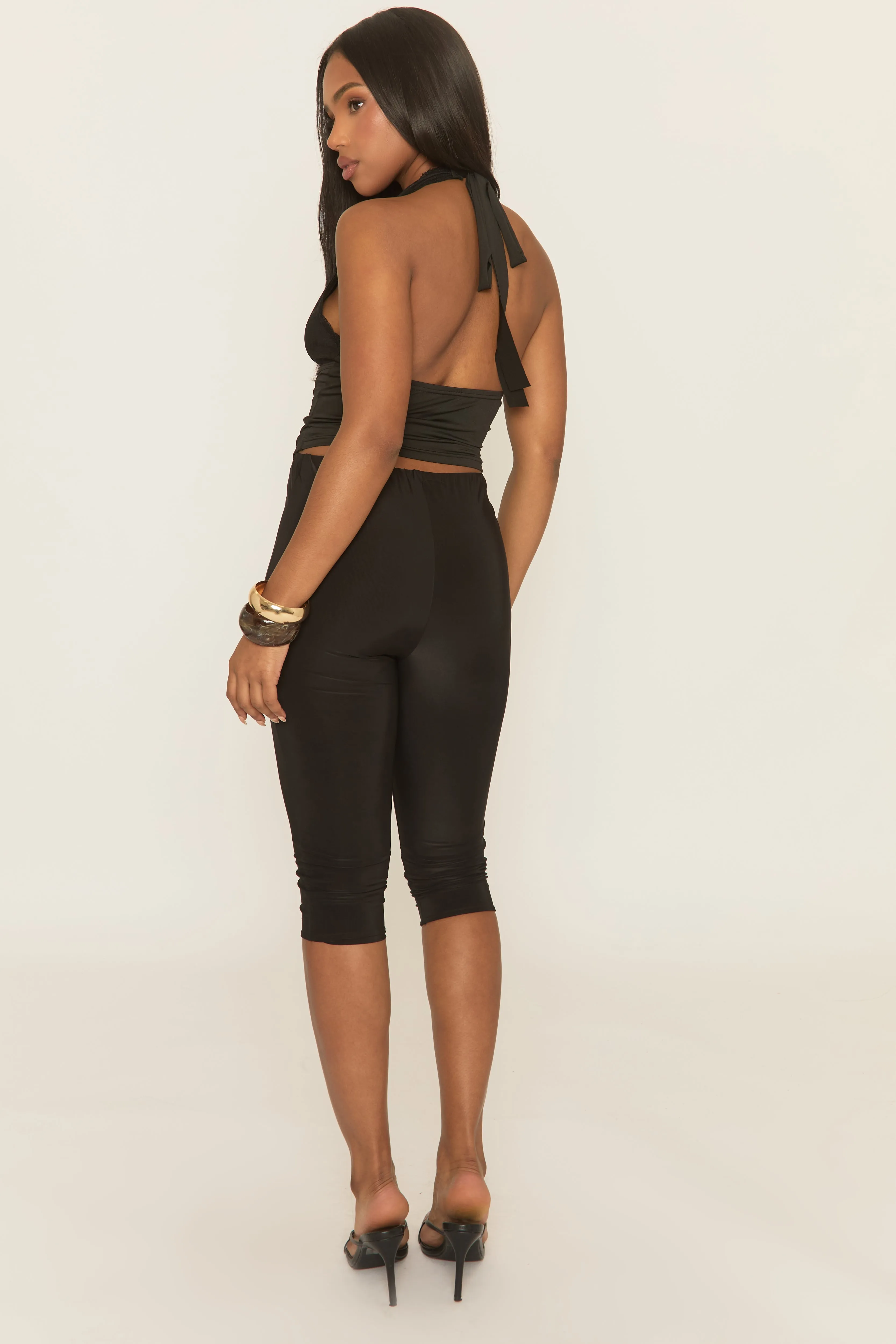 Black Eyelash Lace Halterneck Corset Top - Bethay sold by Rebellious Fashion product image thumbnail 5