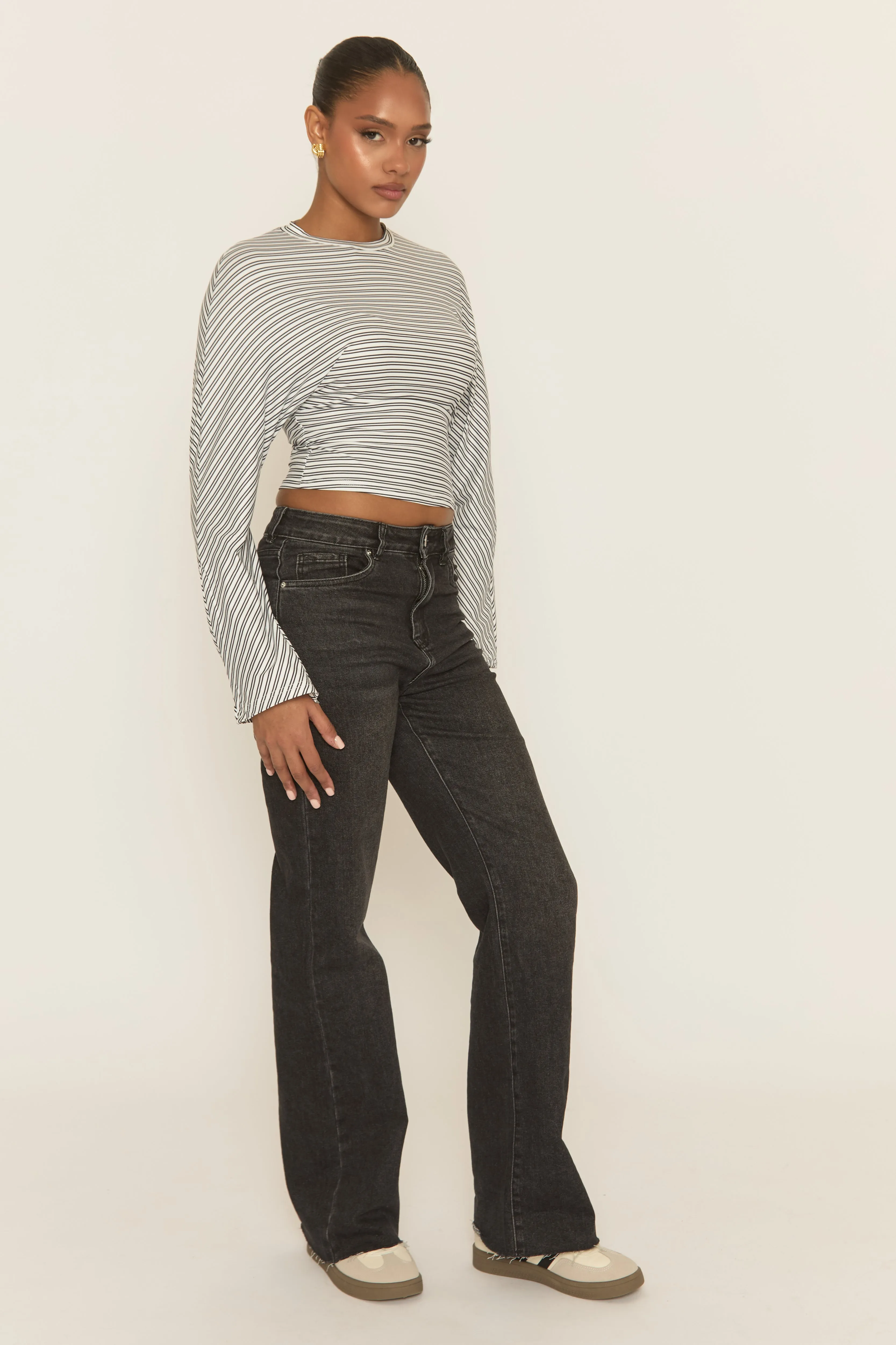 White Striped Cinched Waist Top - Mallie sold by Rebellious Fashion product image thumbnail 2