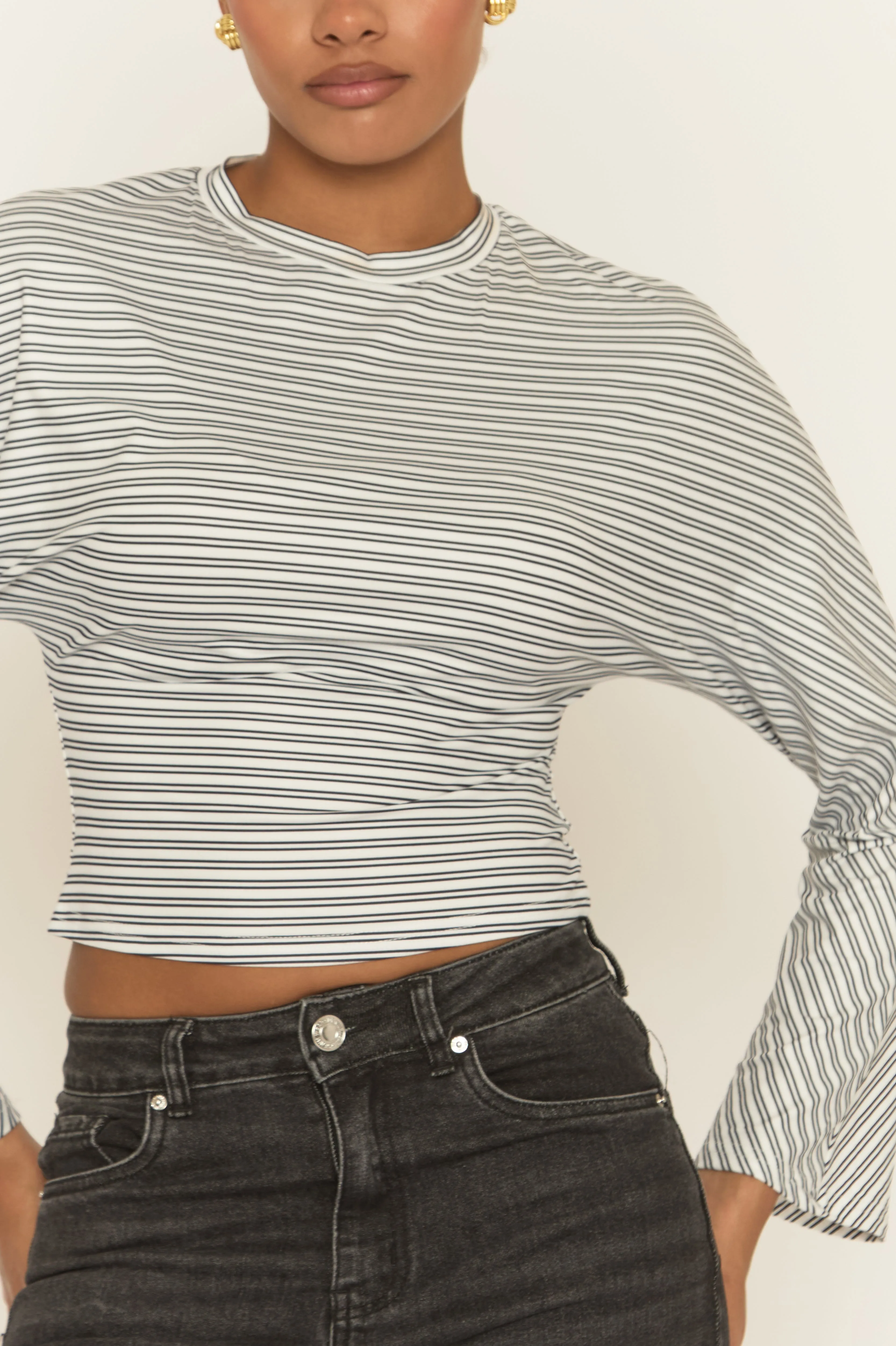 White Striped Cinched Waist Top - Mallie sold by Rebellious Fashion product image thumbnail 3
