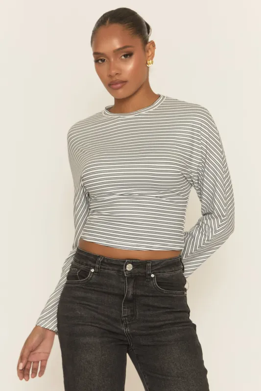 White Striped Cinched Waist Top - Mallie made by Rebellious Fashion