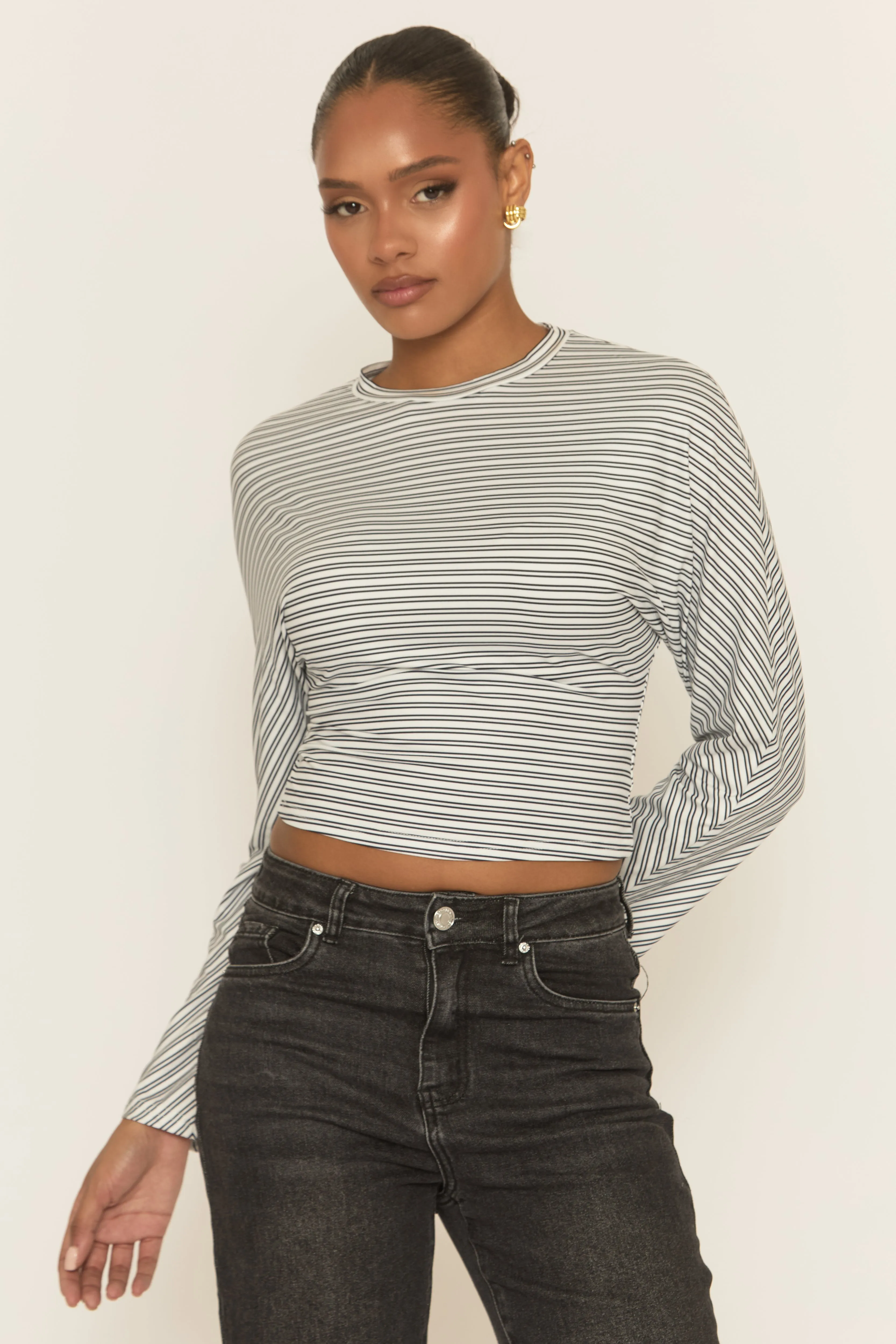 White Striped Cinched Waist Top - Mallie sold by Rebellious Fashion