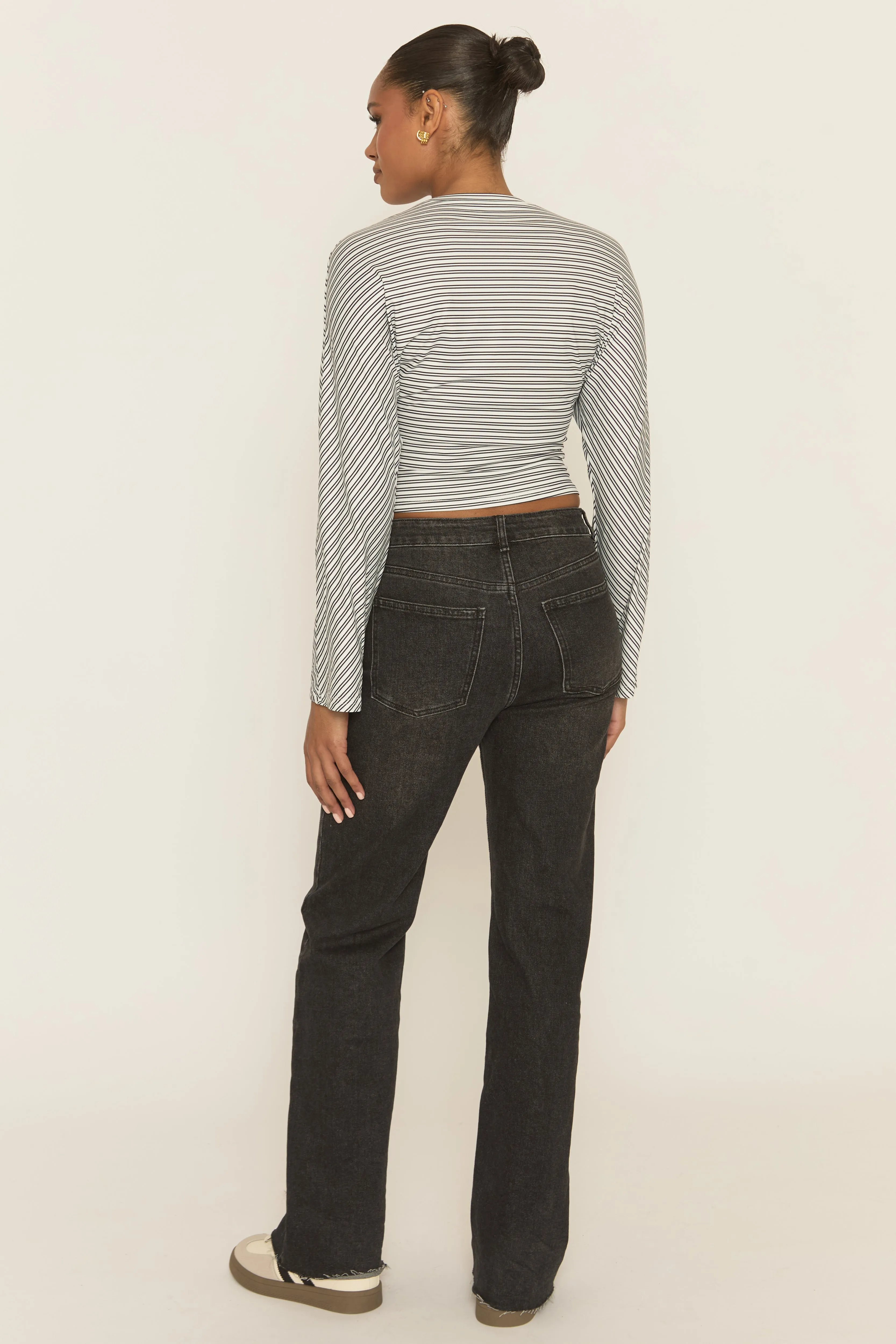 White Striped Cinched Waist Top - Mallie sold by Rebellious Fashion product image thumbnail 5