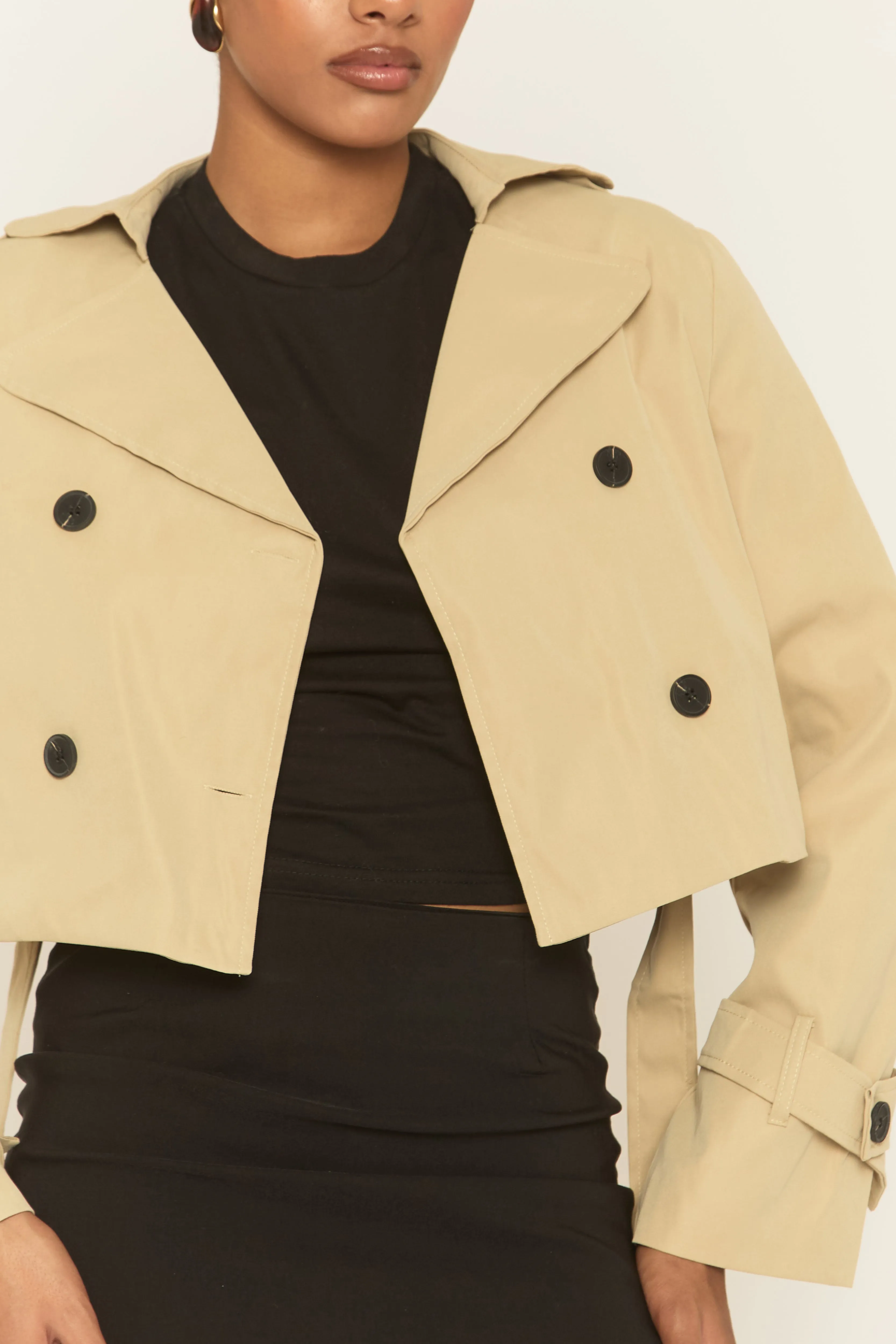 Beige Cropped Trench Coat - Zahra sold by Rebellious Fashion product image thumbnail 4