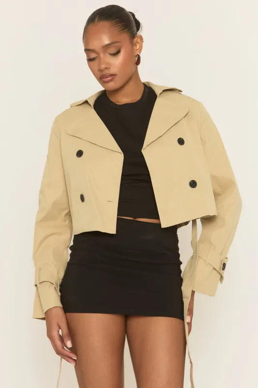 Beige Cropped Trench Coat - Zahra sold by Rebellious Fashion