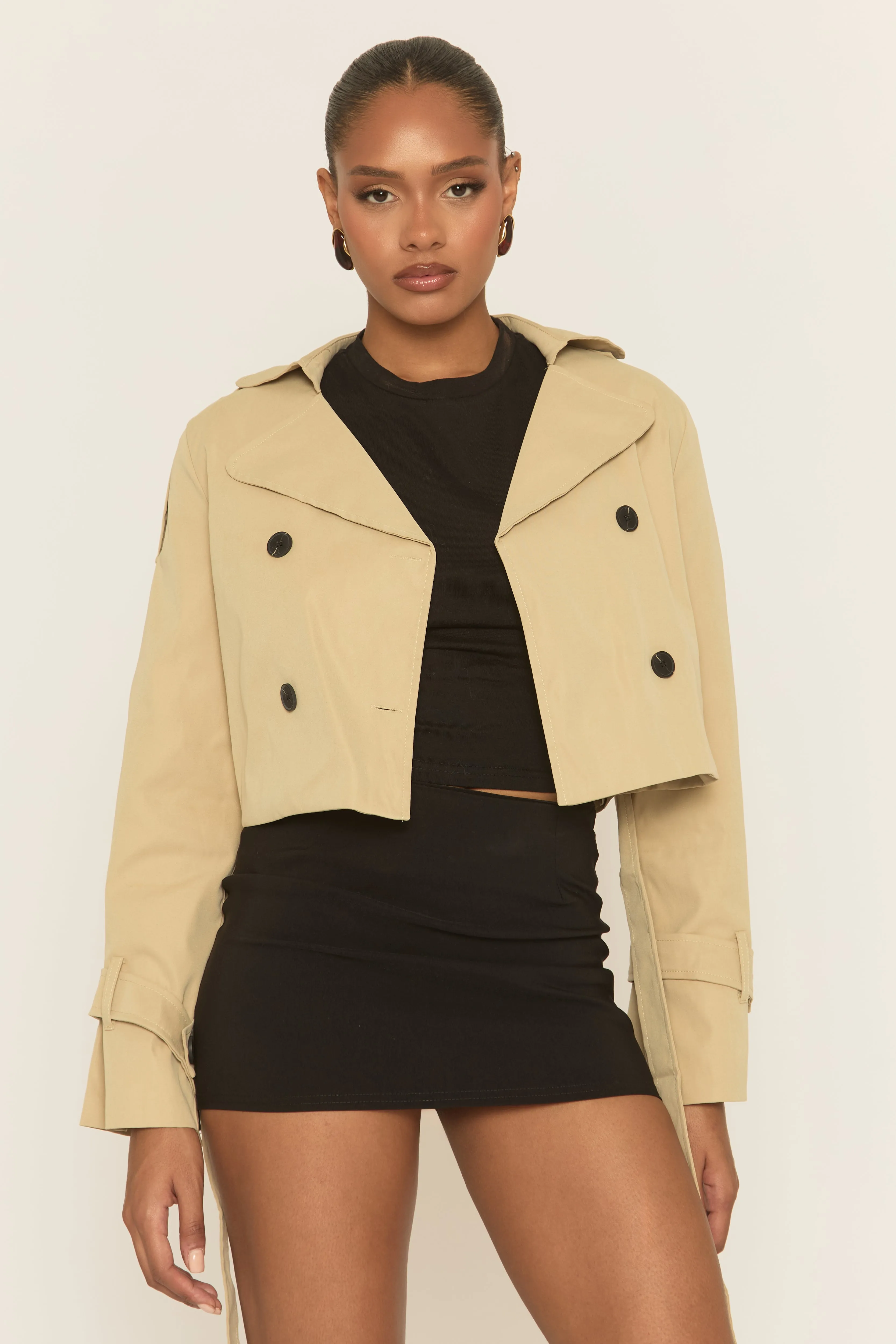 Beige Cropped Trench Coat - Zahra sold by Rebellious Fashion product image thumbnail 3
