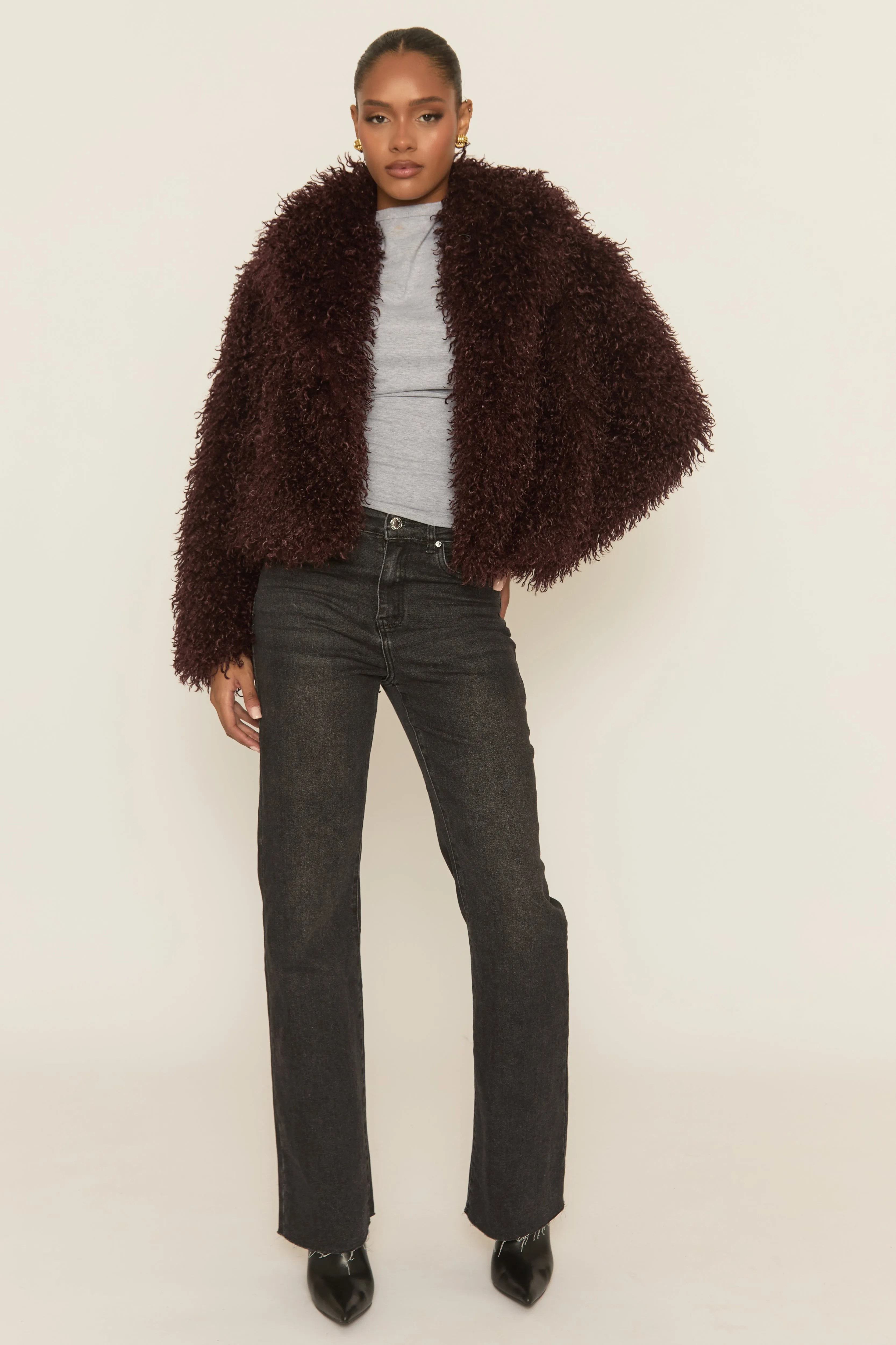Wine Shaggy Faux Fur Coat - Devne sold by Rebellious Fashion product image thumbnail 2