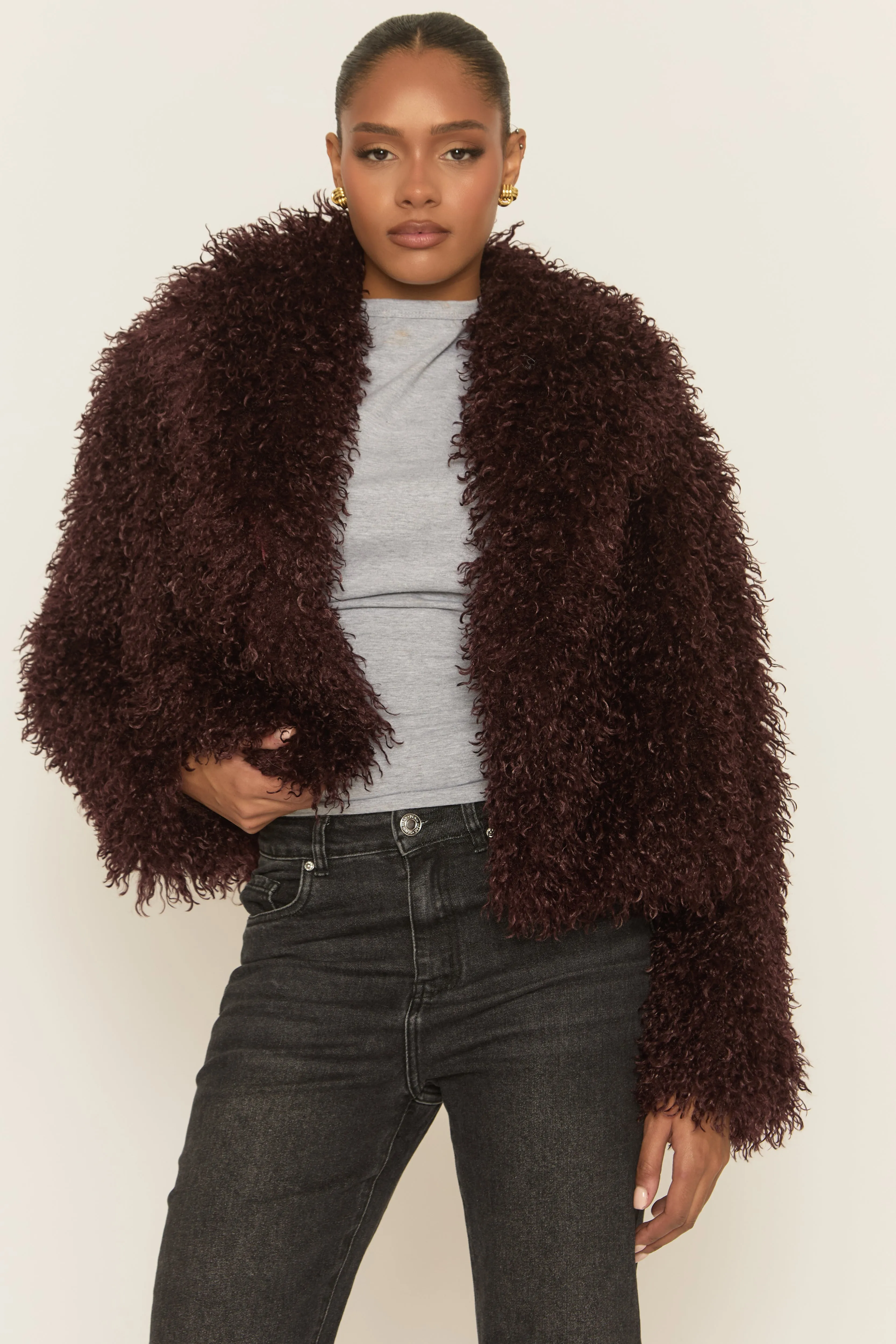 Wine Shaggy Faux Fur Coat - Devne sold by Rebellious Fashion