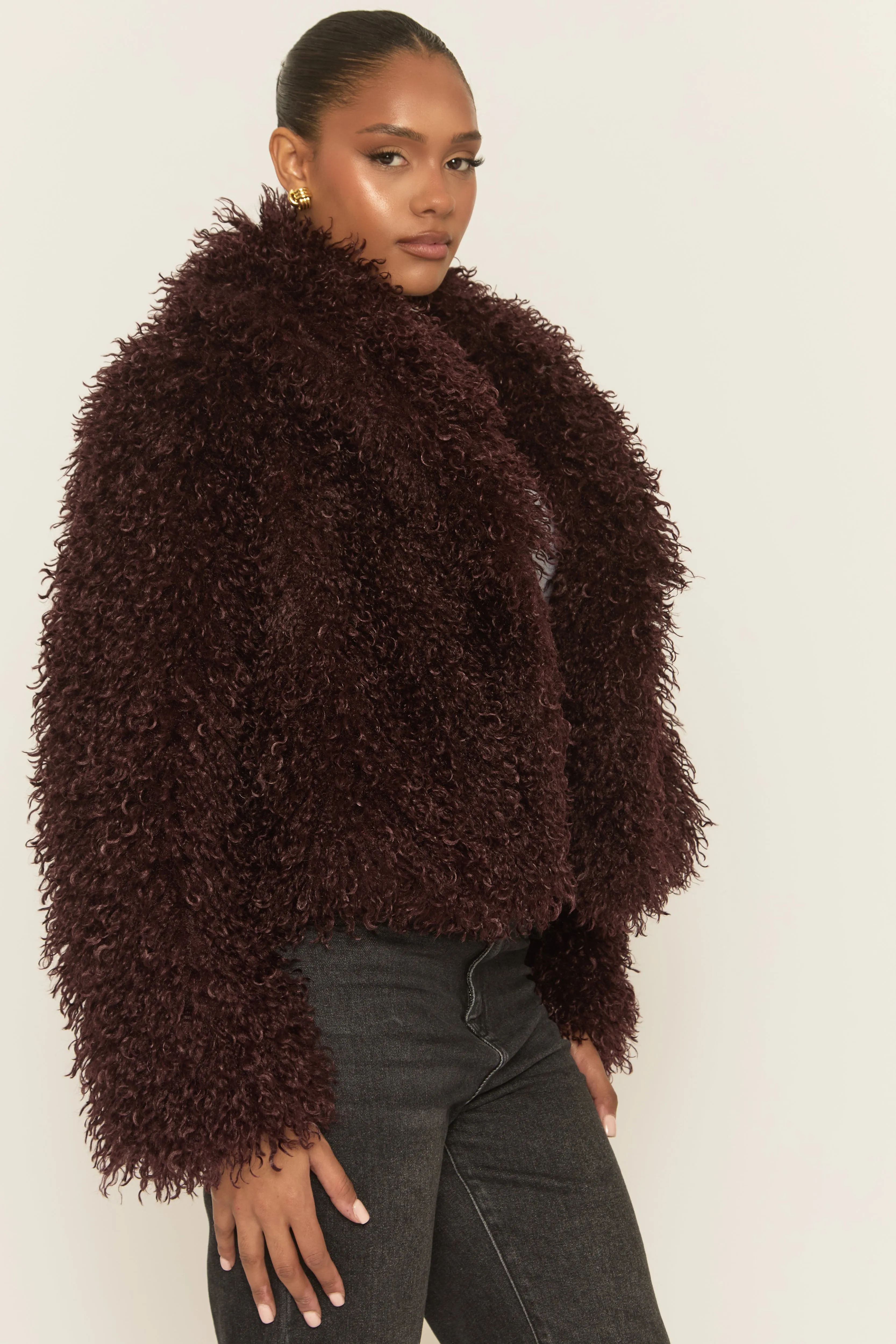 Wine Shaggy Faux Fur Coat - Devne sold by Rebellious Fashion product image thumbnail 3