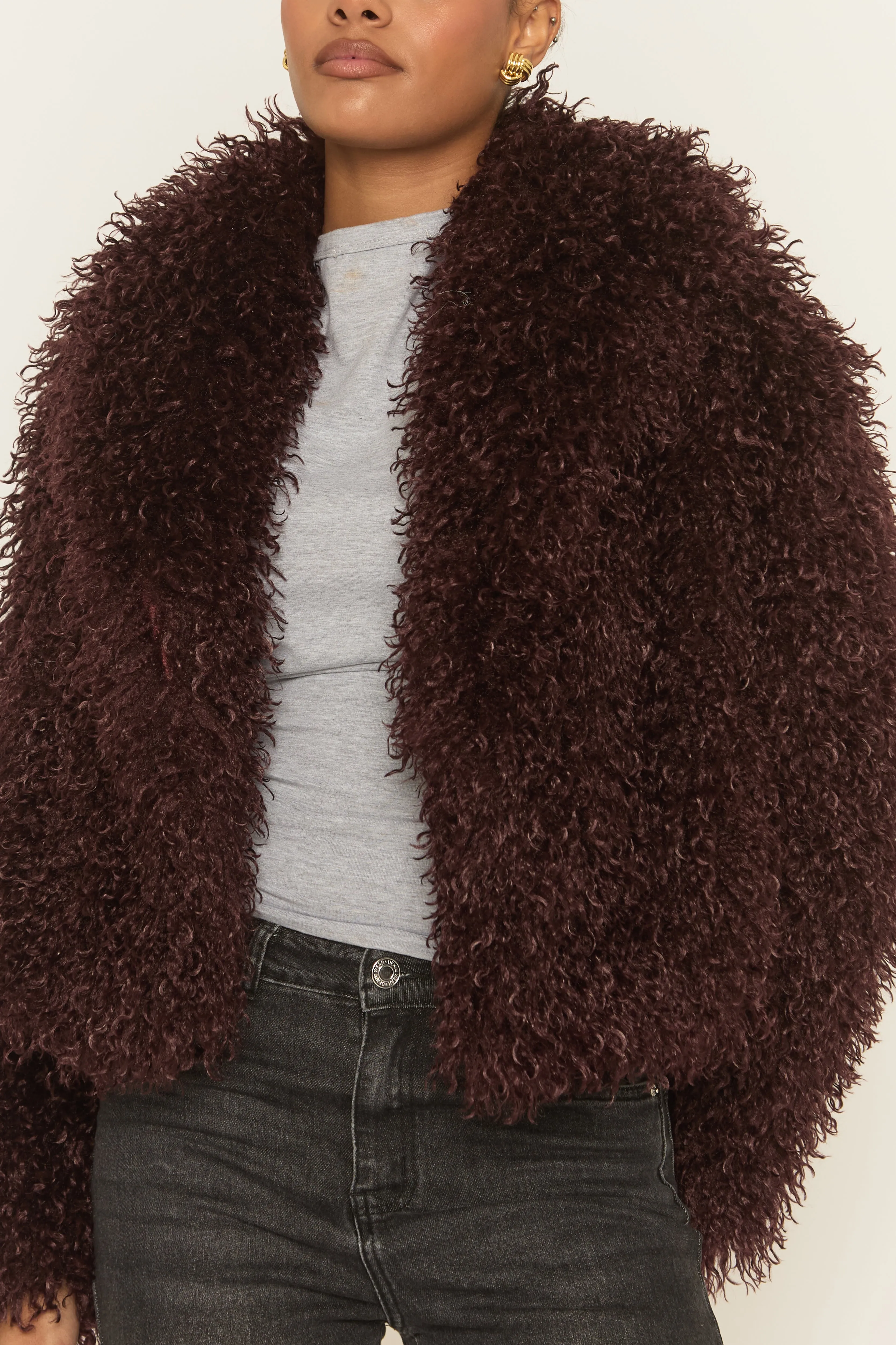 Wine Shaggy Faux Fur Coat - Devne sold by Rebellious Fashion product image thumbnail 4