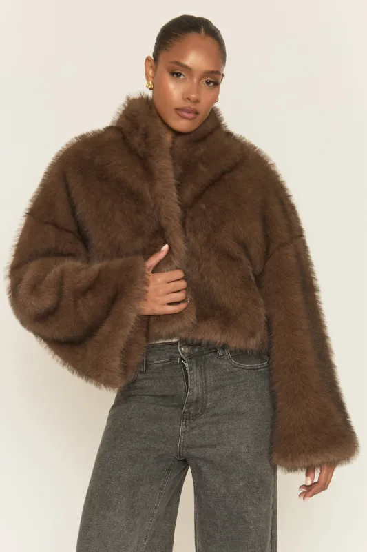 Brown Premium Faux Fur Coat - Amelda sold by Rebellious Fashion