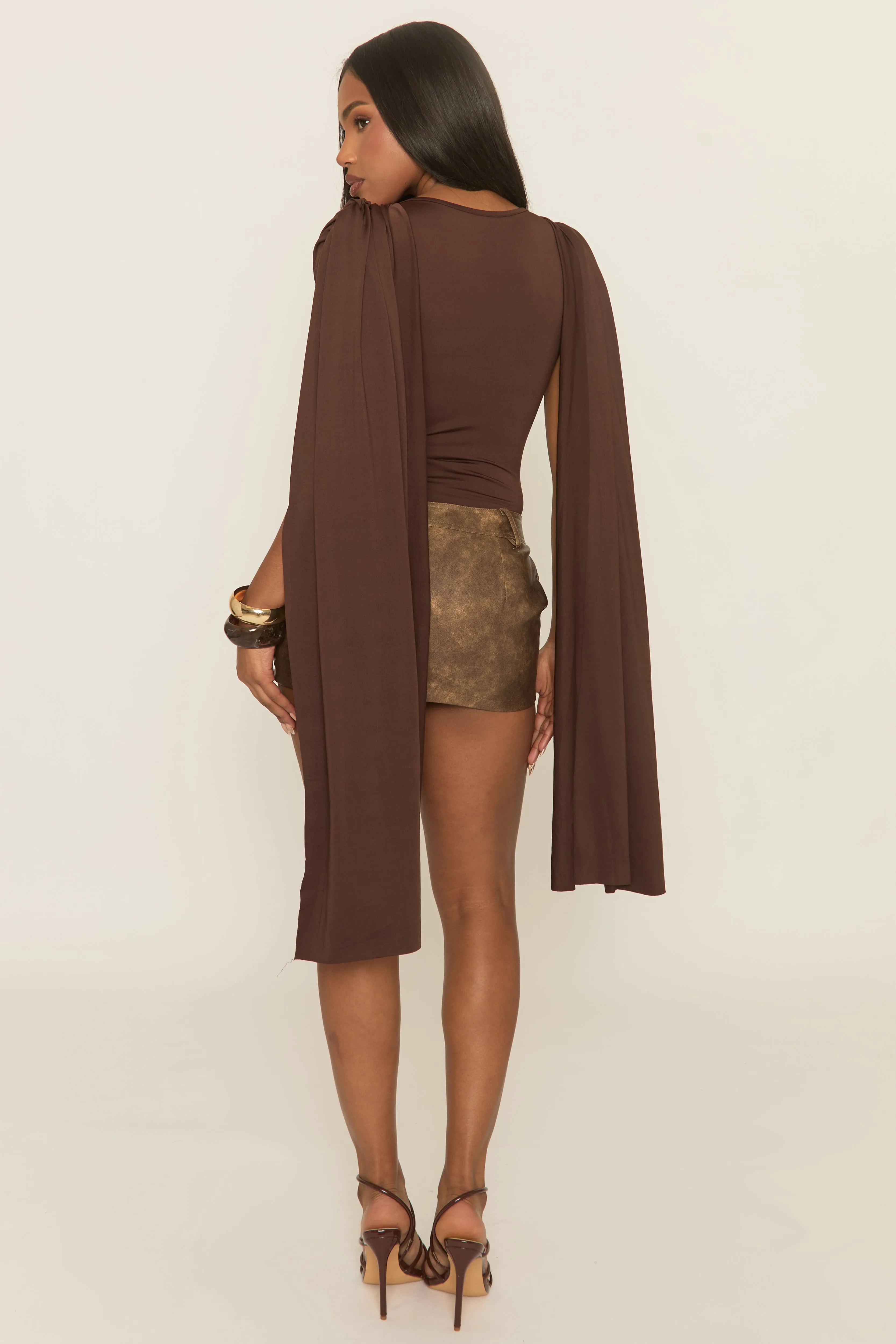 Chocolate Gathered Cape Bodysuit - Tawny sold by Rebellious Fashion product image thumbnail 5