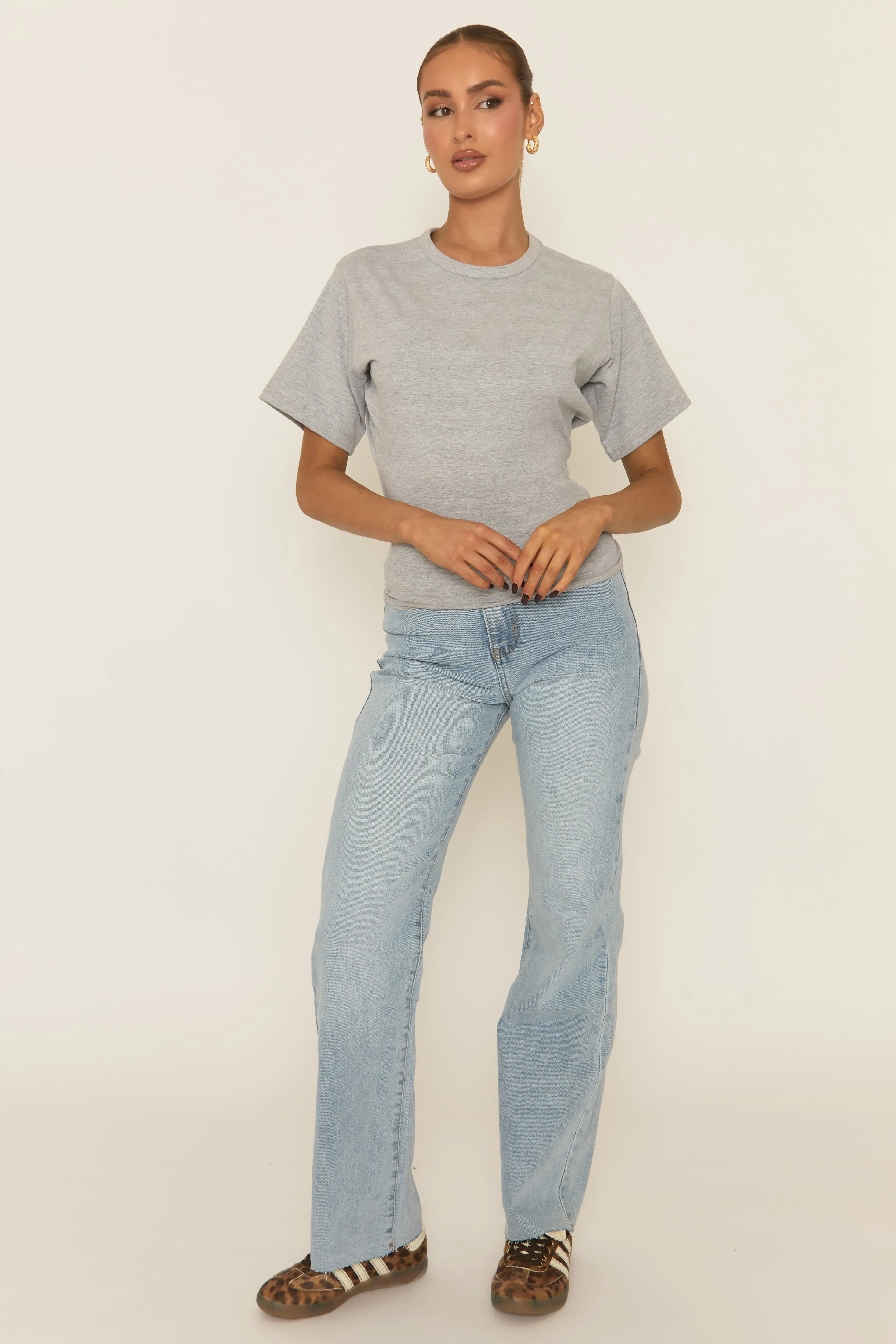Petite Mid Blue Washed Stretch Straight Leg Jeans - Scarlett sold by Rebellious Fashion product image thumbnail 2