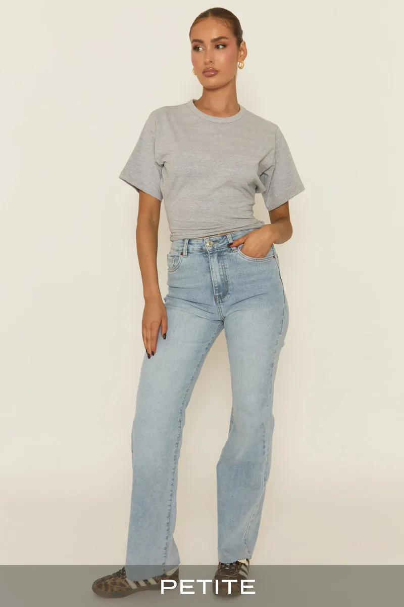 Petite Mid Blue Washed Stretch Straight Leg Jeans - Scarlett sold by Rebellious Fashion