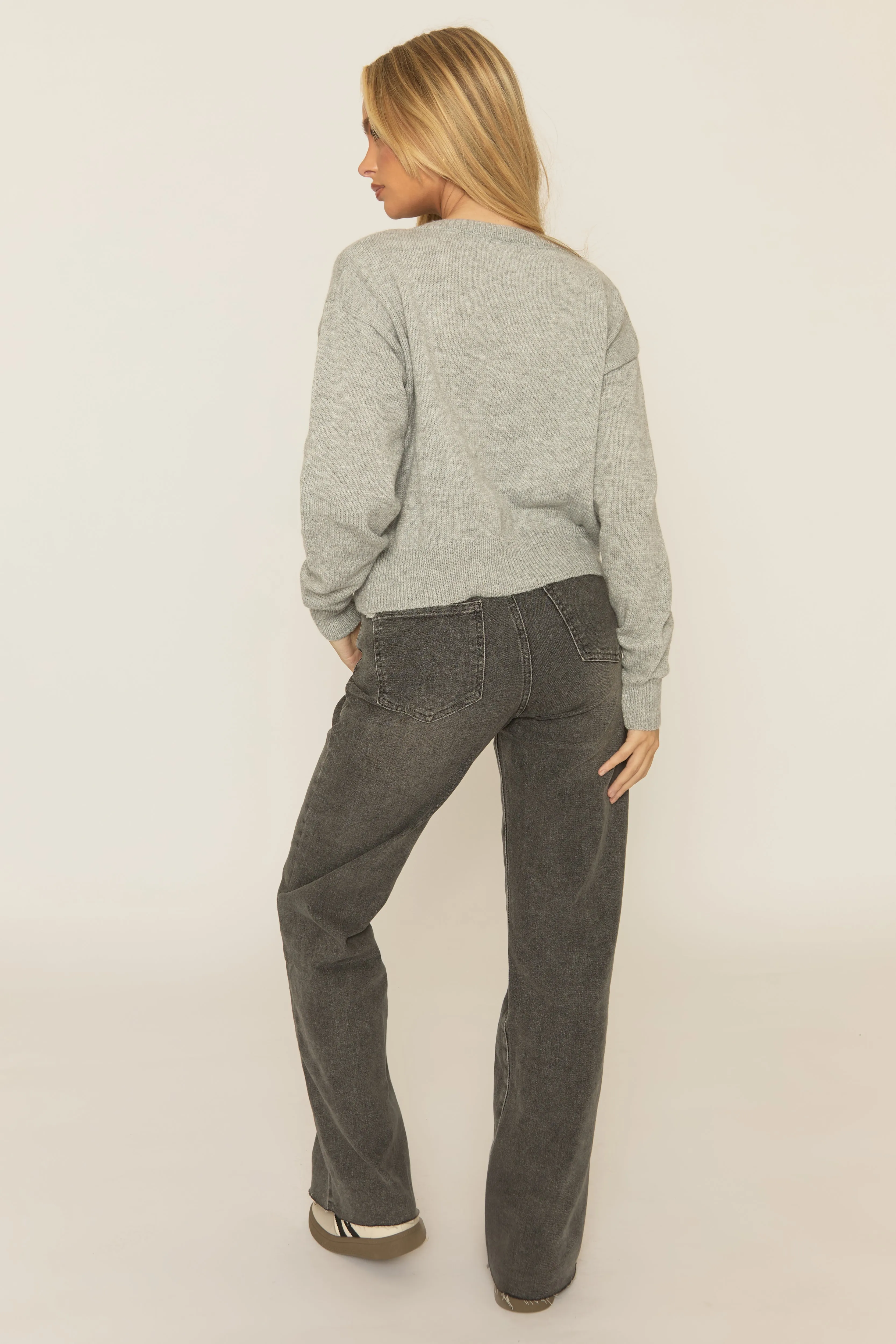 Grey Scallop Edge Fine Knit Cardigan - Chleo sold by Rebellious Fashion product image thumbnail 5