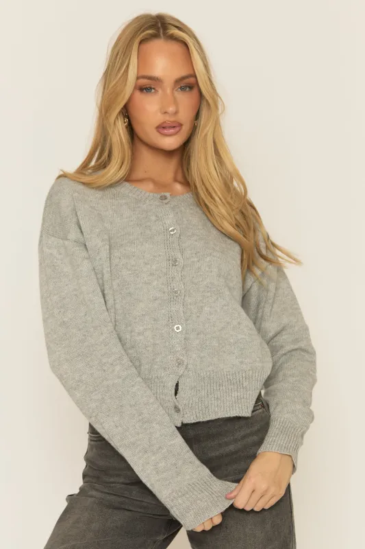 Grey Scallop Edge Fine Knit Cardigan - Chleo sold by Rebellious Fashion