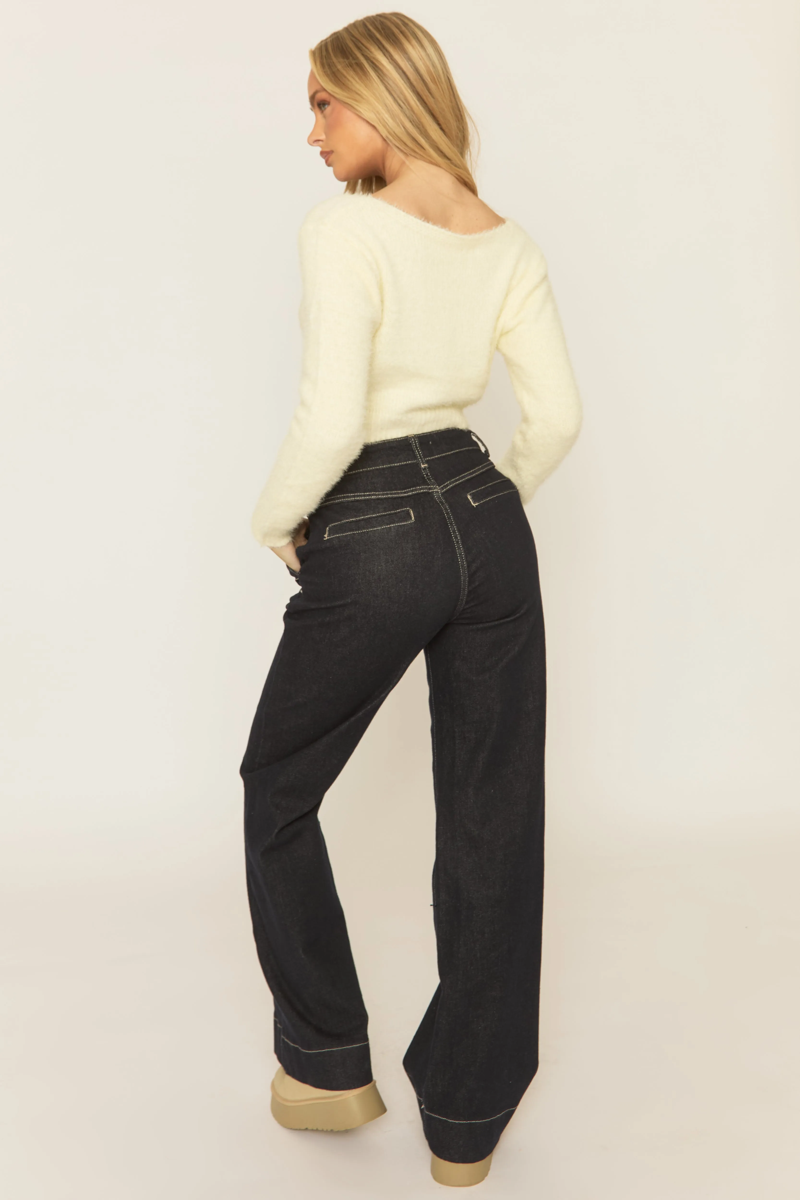 Cream Fluffy Knit V Neck Jumper - Tessie sold by Rebellious Fashion product image thumbnail 5