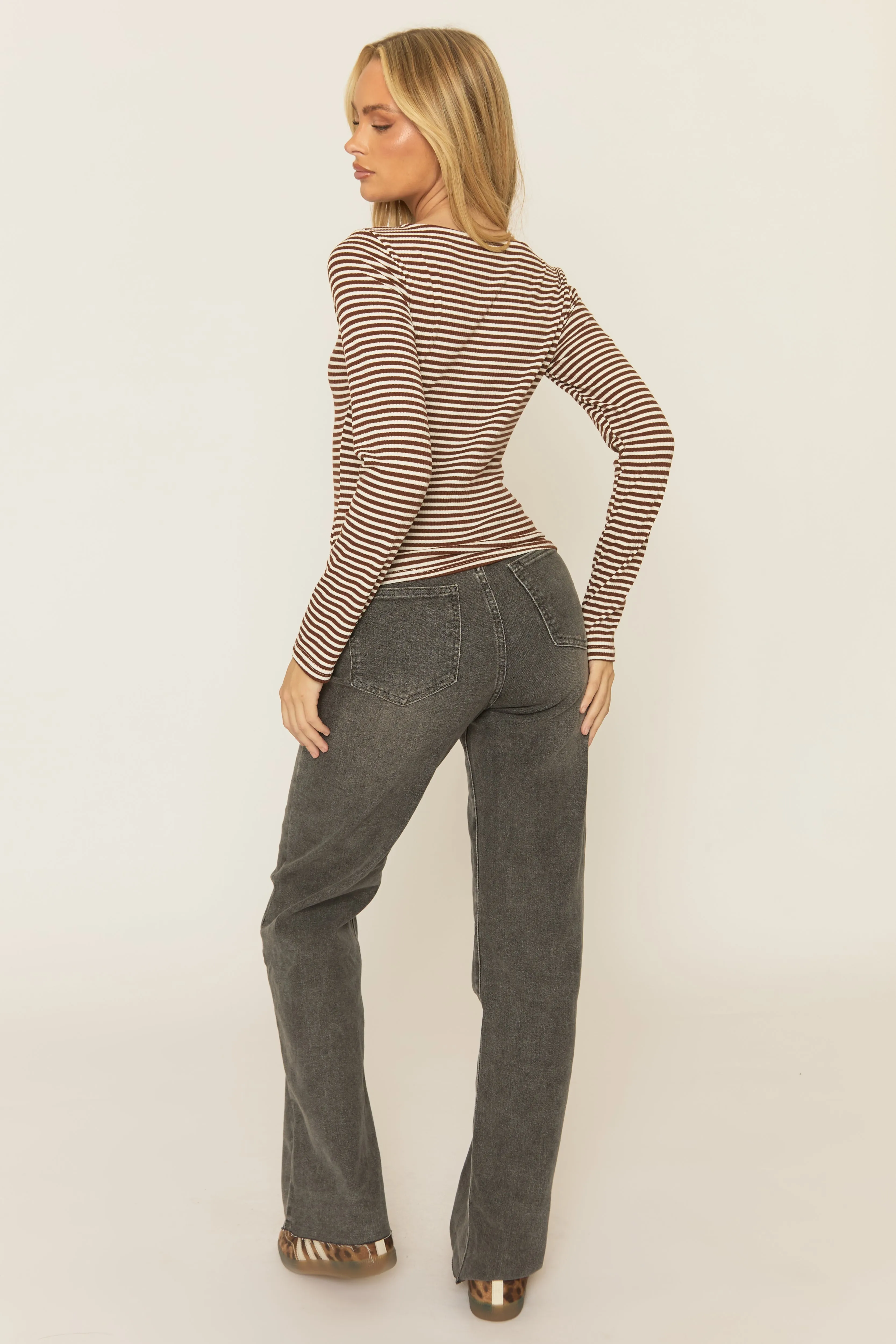 Brown Stripe Long Sleeve Top - Landen sold by Rebellious Fashion product image thumbnail 5