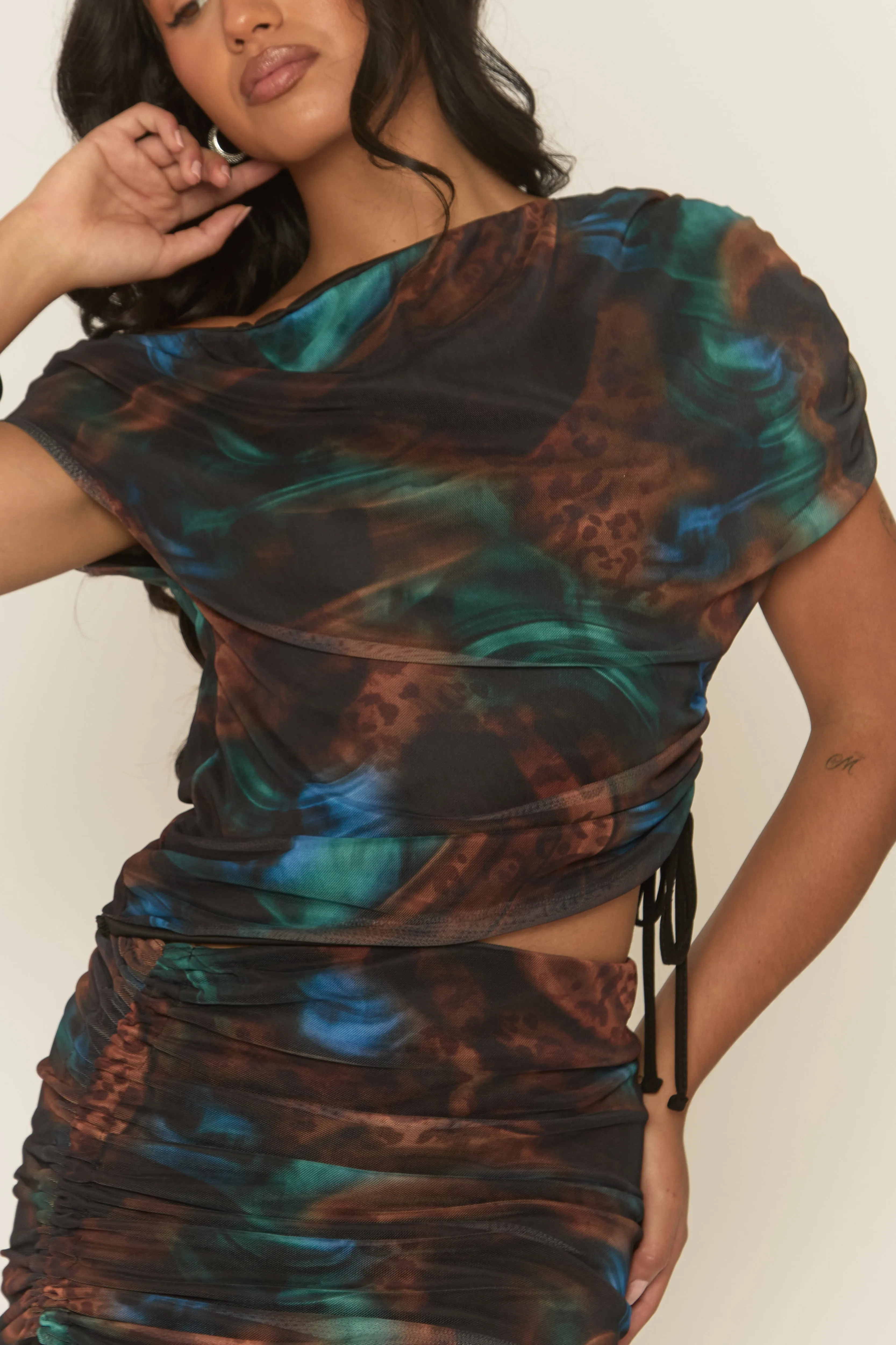 Blue Printed Asymmetric Top and Mini Skirt Co-Ord Set - Samie sold by Rebellious Fashion product image thumbnail 4
