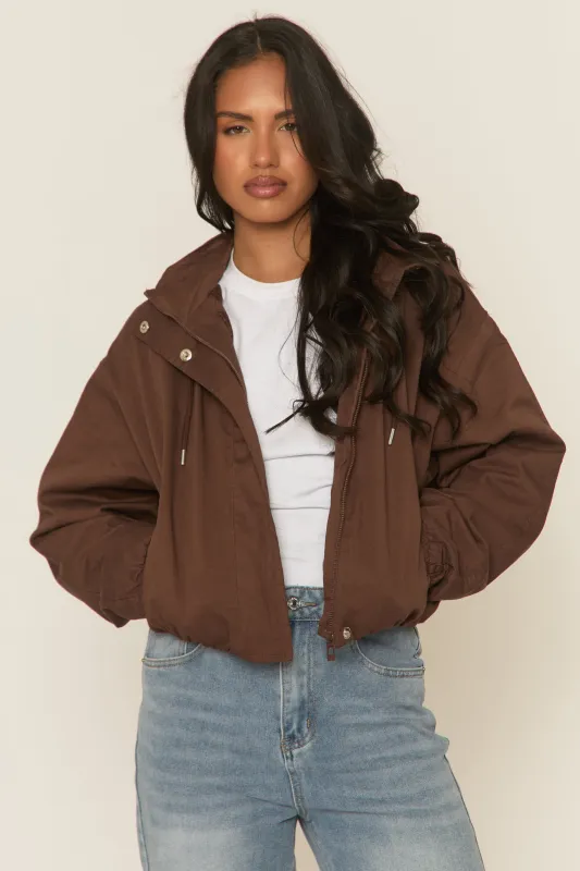 Chocolate Hooded Bomber Jacket - Marlena sold by Rebellious Fashion