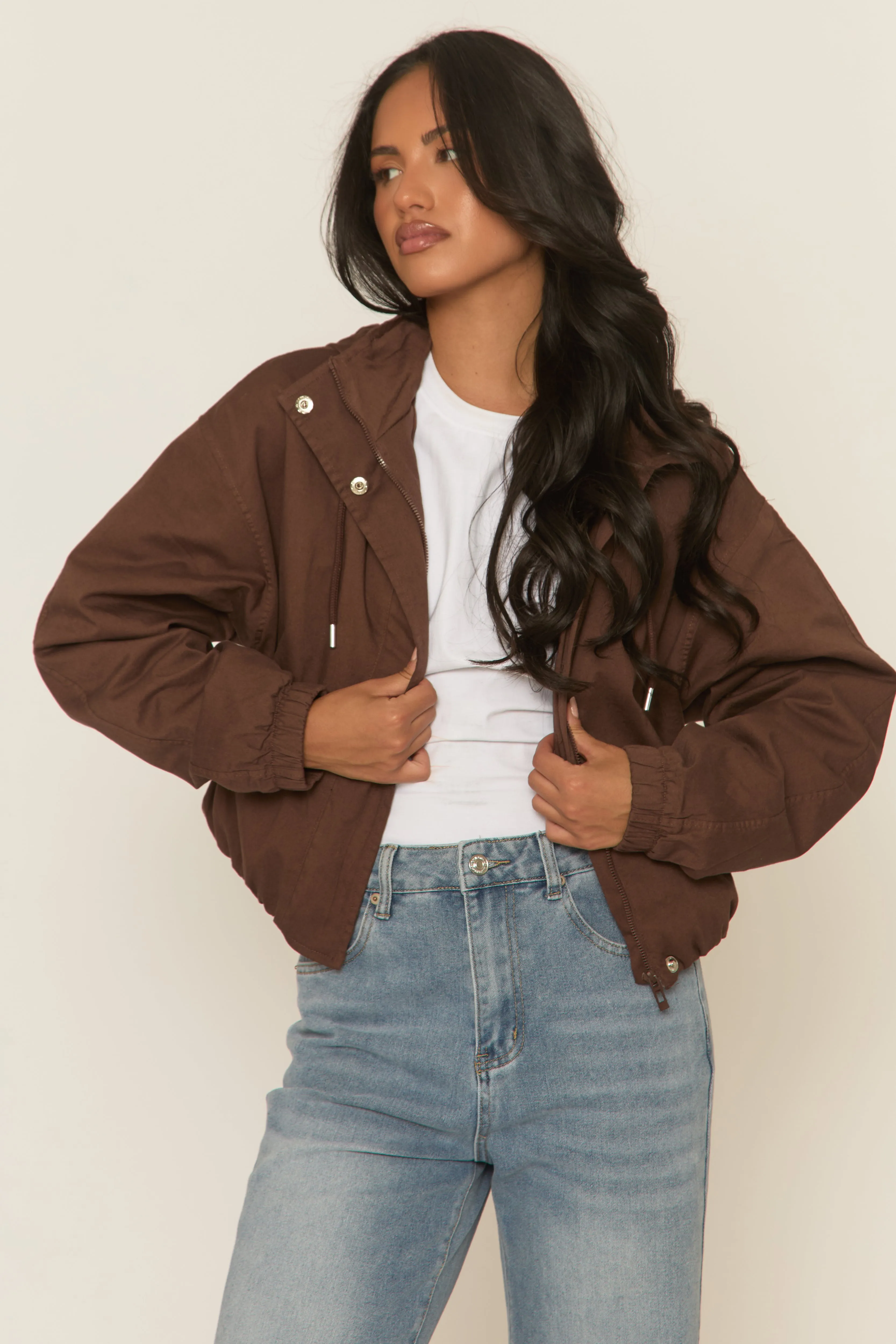 Chocolate Hooded Bomber Jacket - Marlena sold by Rebellious Fashion product image thumbnail 3
