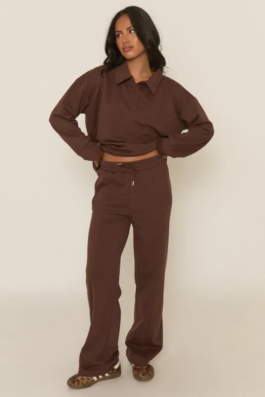 Chocolate Polo Collared Loungewear Set - Madisyn sold by Rebellious Fashion