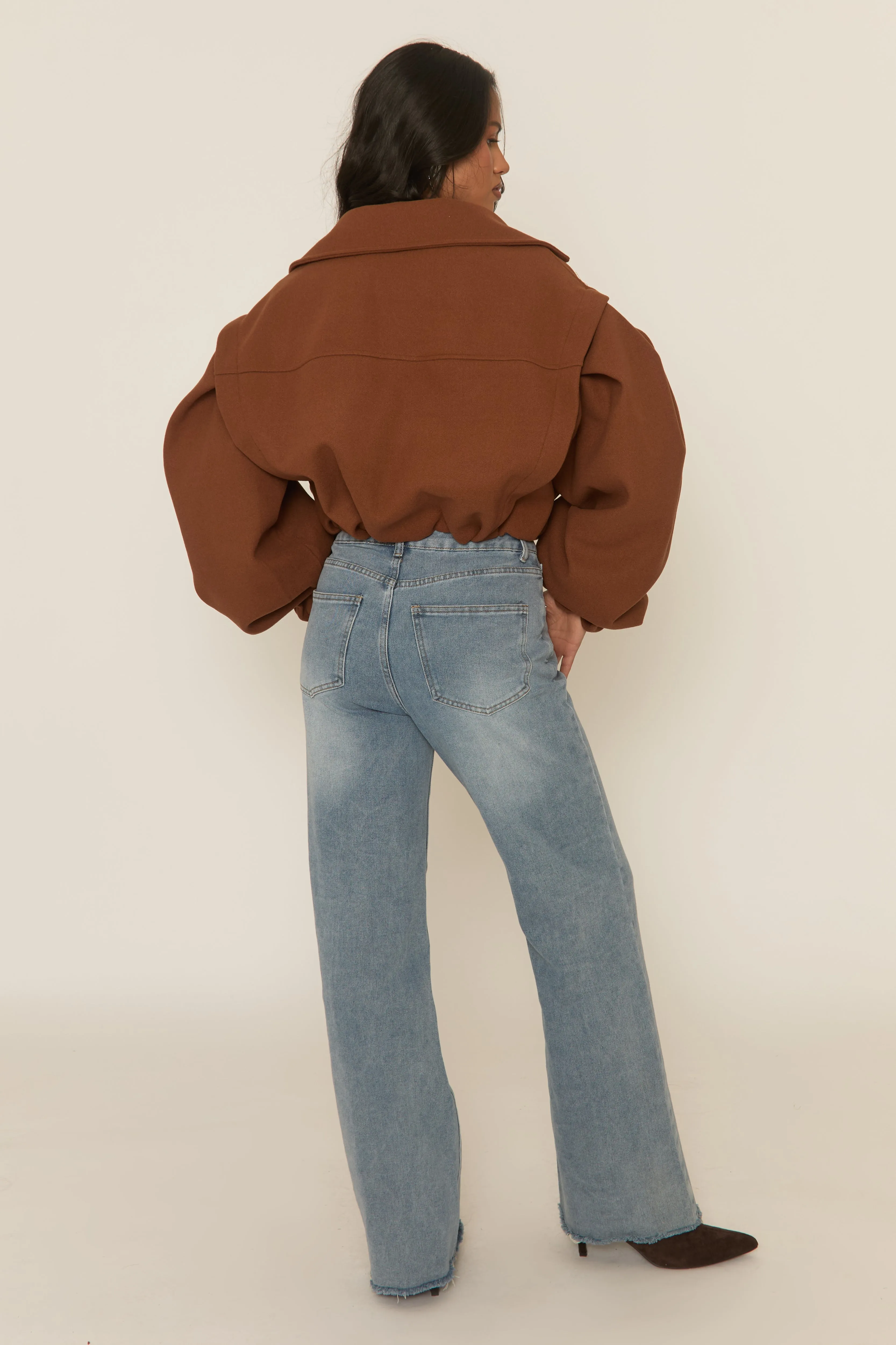 Brown Wool Look Double Breasted Cropped Trench Coat - Sharlina sold by Rebellious Fashion product image thumbnail 5