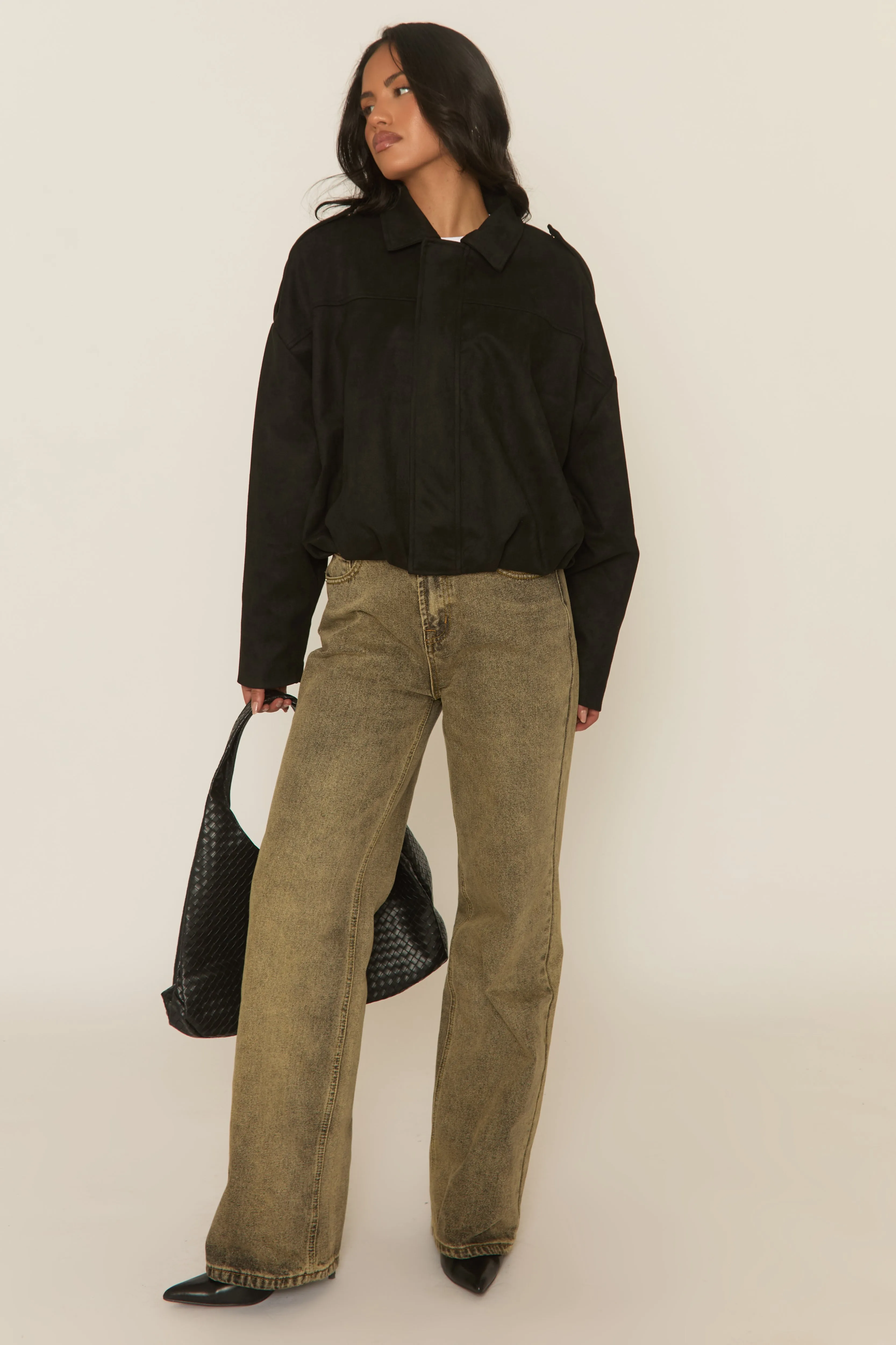 Black Suede Bomber Jacket - Imane sold by Rebellious Fashion product image thumbnail 2