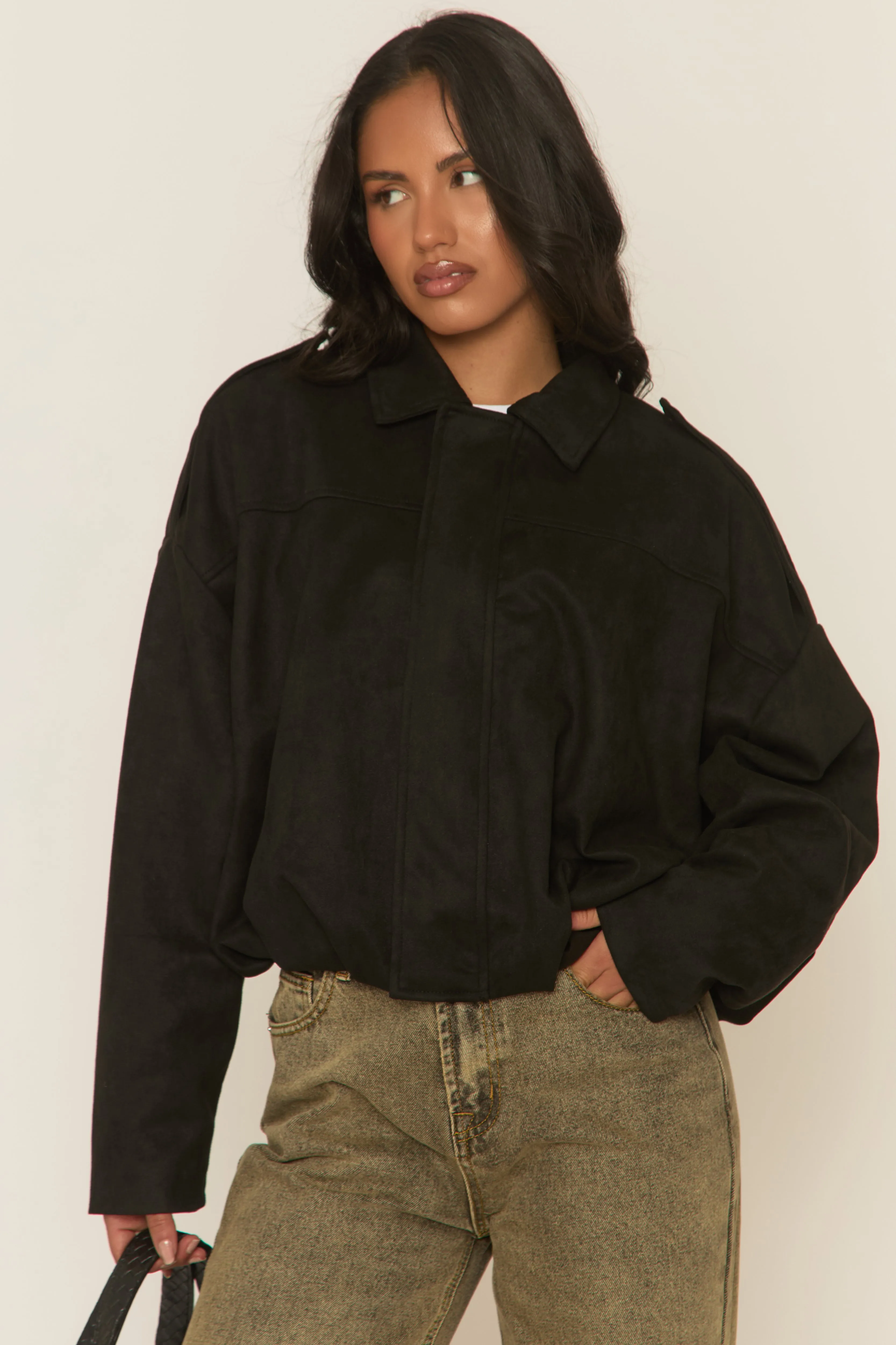 Black Suede Bomber Jacket - Imane sold by Rebellious Fashion product image thumbnail 3
